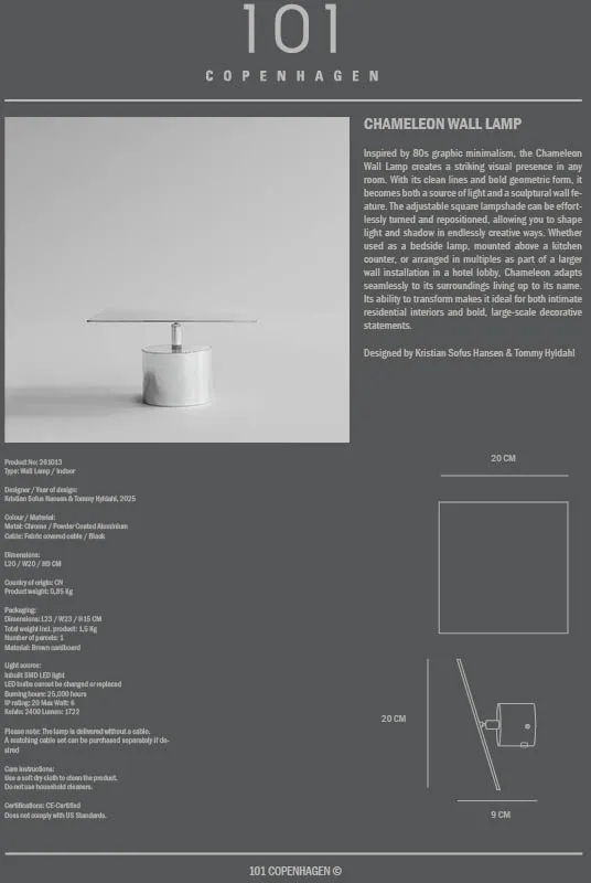 Chameleon επιτοίχιο φωτιστικό, Chrome 101 Copenhagen