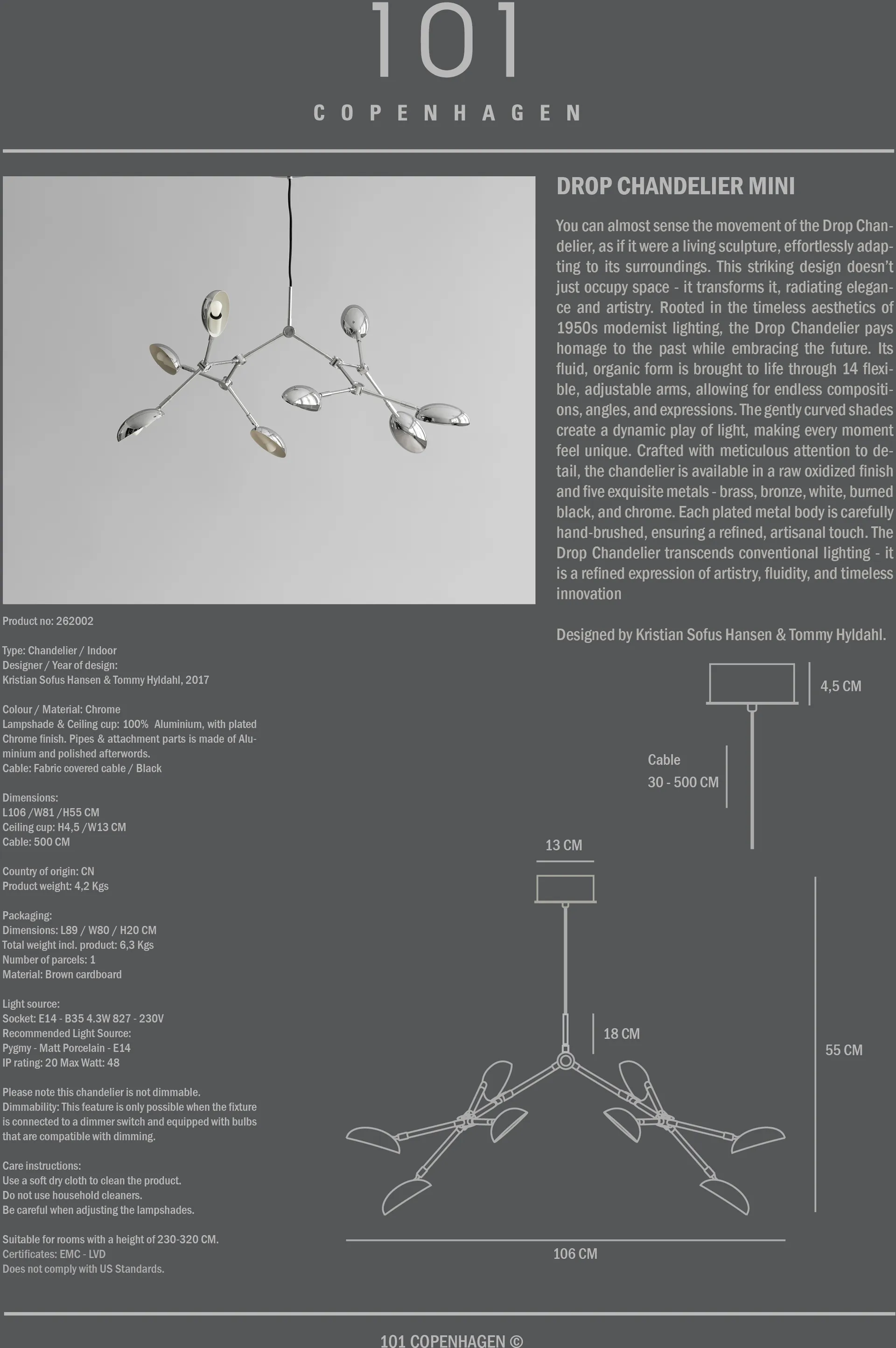 Drop πολυέλαιος μίνι, Chrome 101 Copenhagen