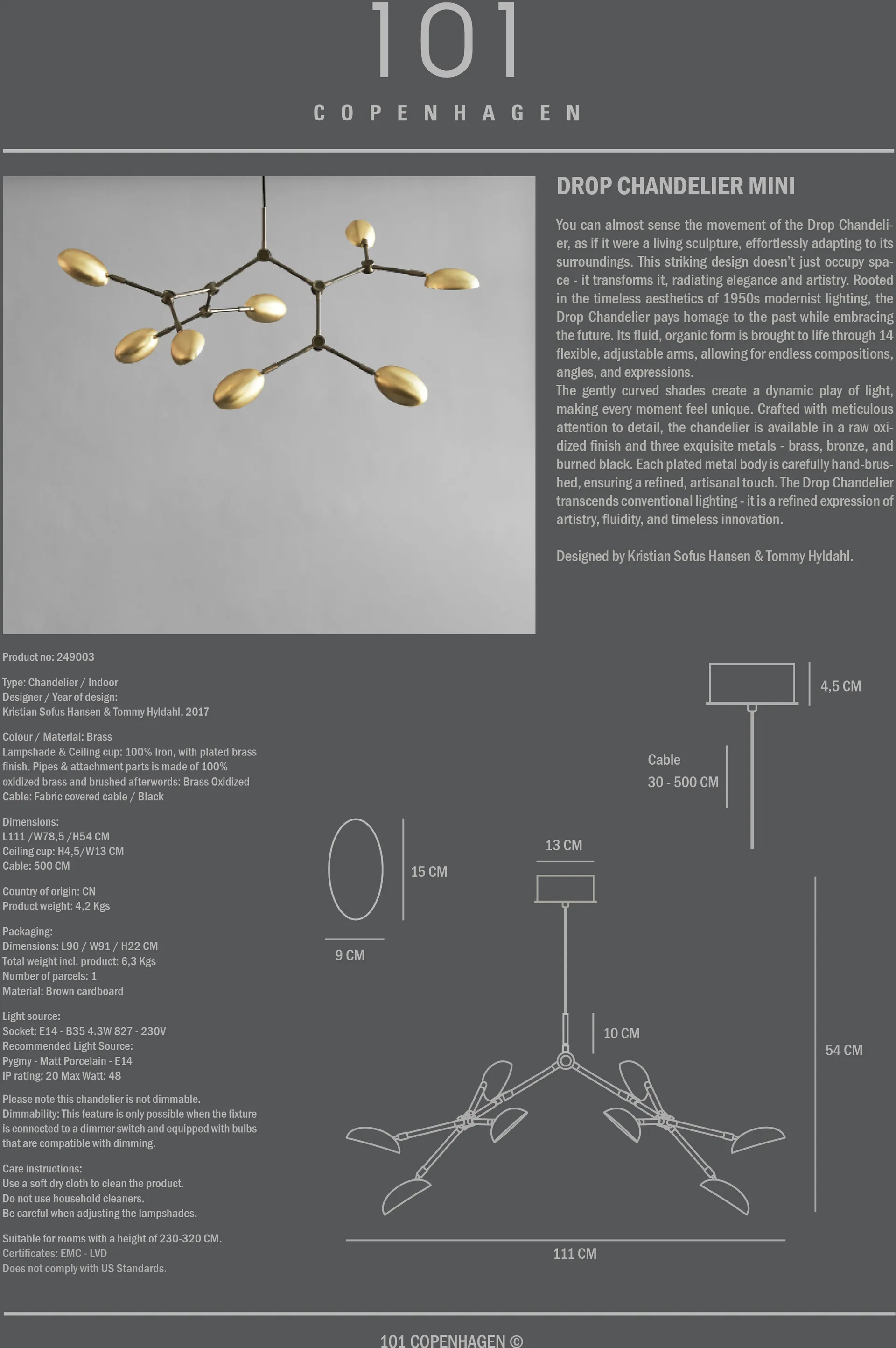 Drop πολυέλαιος μίνι, Ορείχαλκος 101 Copenhagen