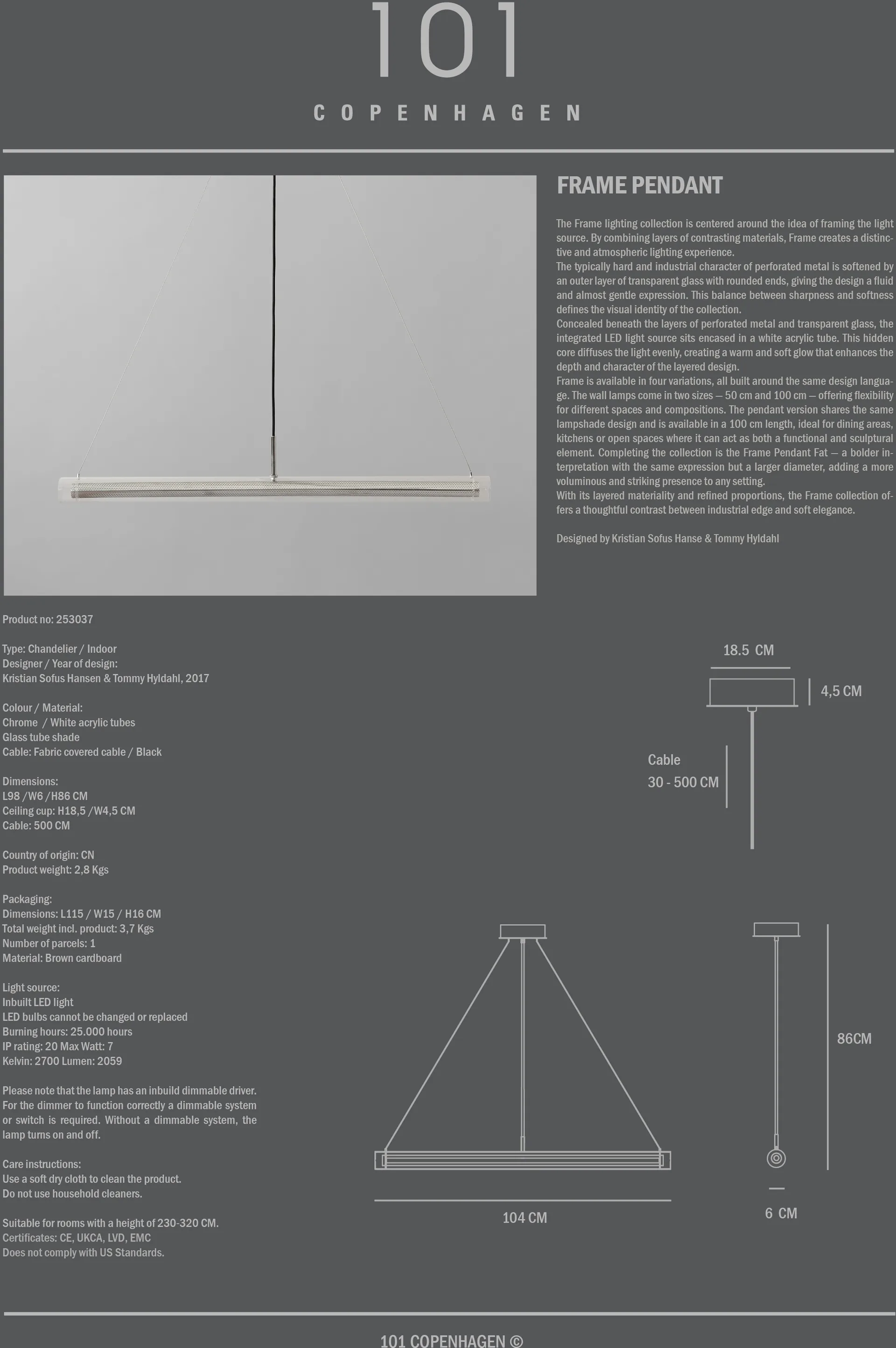 Frame κρεμαστό φωτιστικό, Chrome 101 Copenhagen
