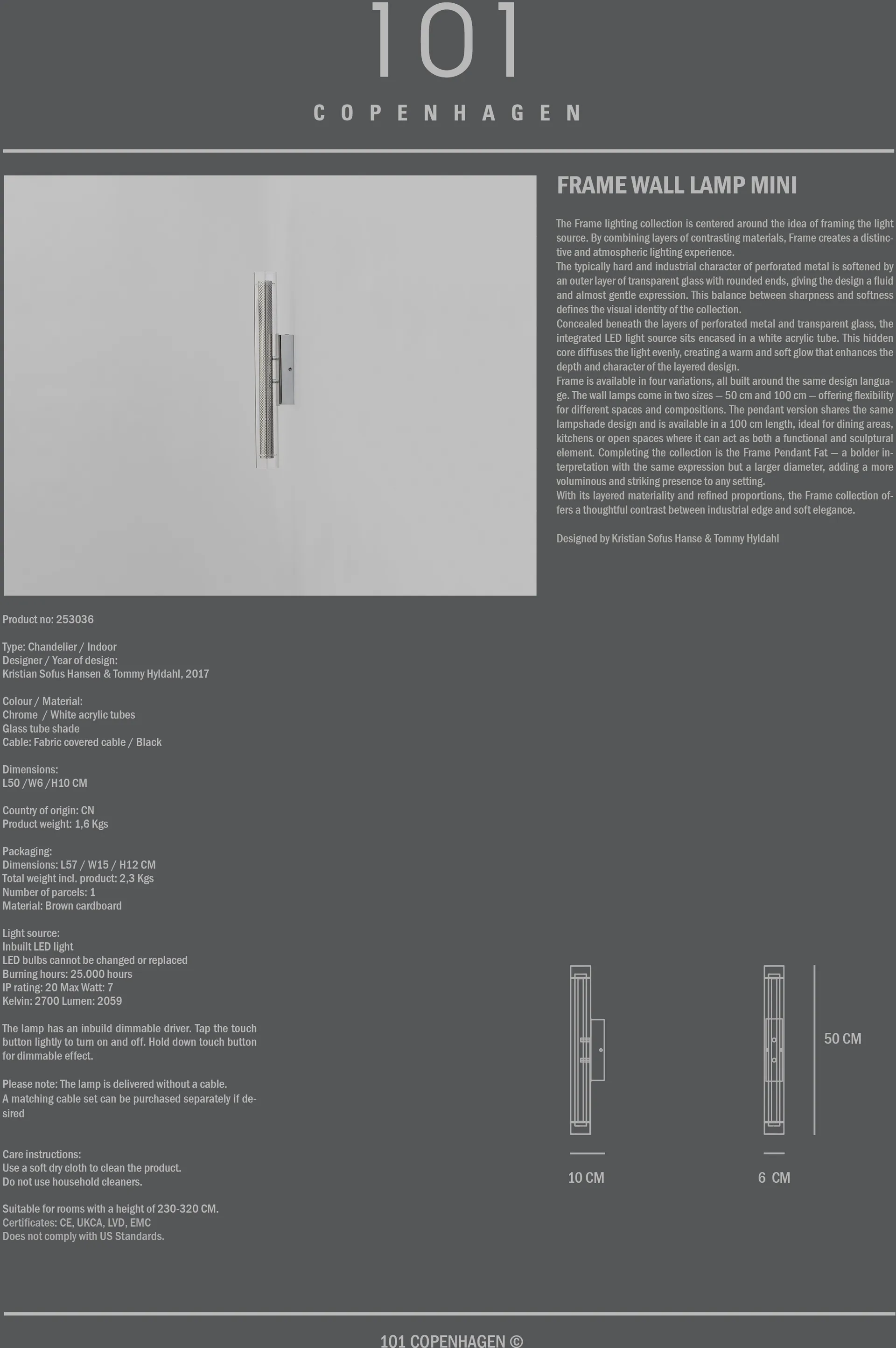 Frame φωτιστικό τοίχου mini, Chrome 101 Copenhagen