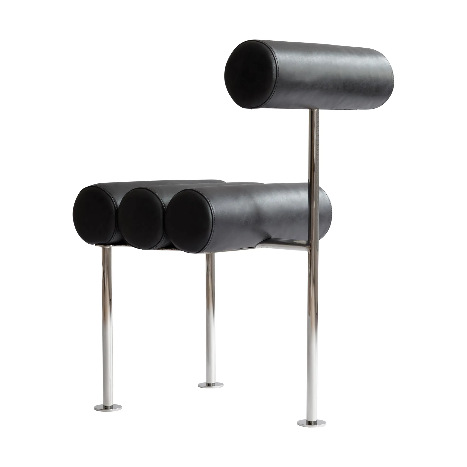 Hiro καρέκλα τραπεζαρίας, Stainless steel-aniline leather black 101 Copenhagen