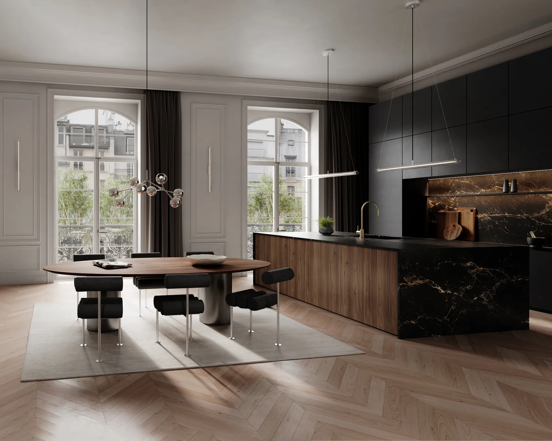 Hiro καρέκλα τραπεζαρίας, Stainless steel-aniline leather black 101 Copenhagen