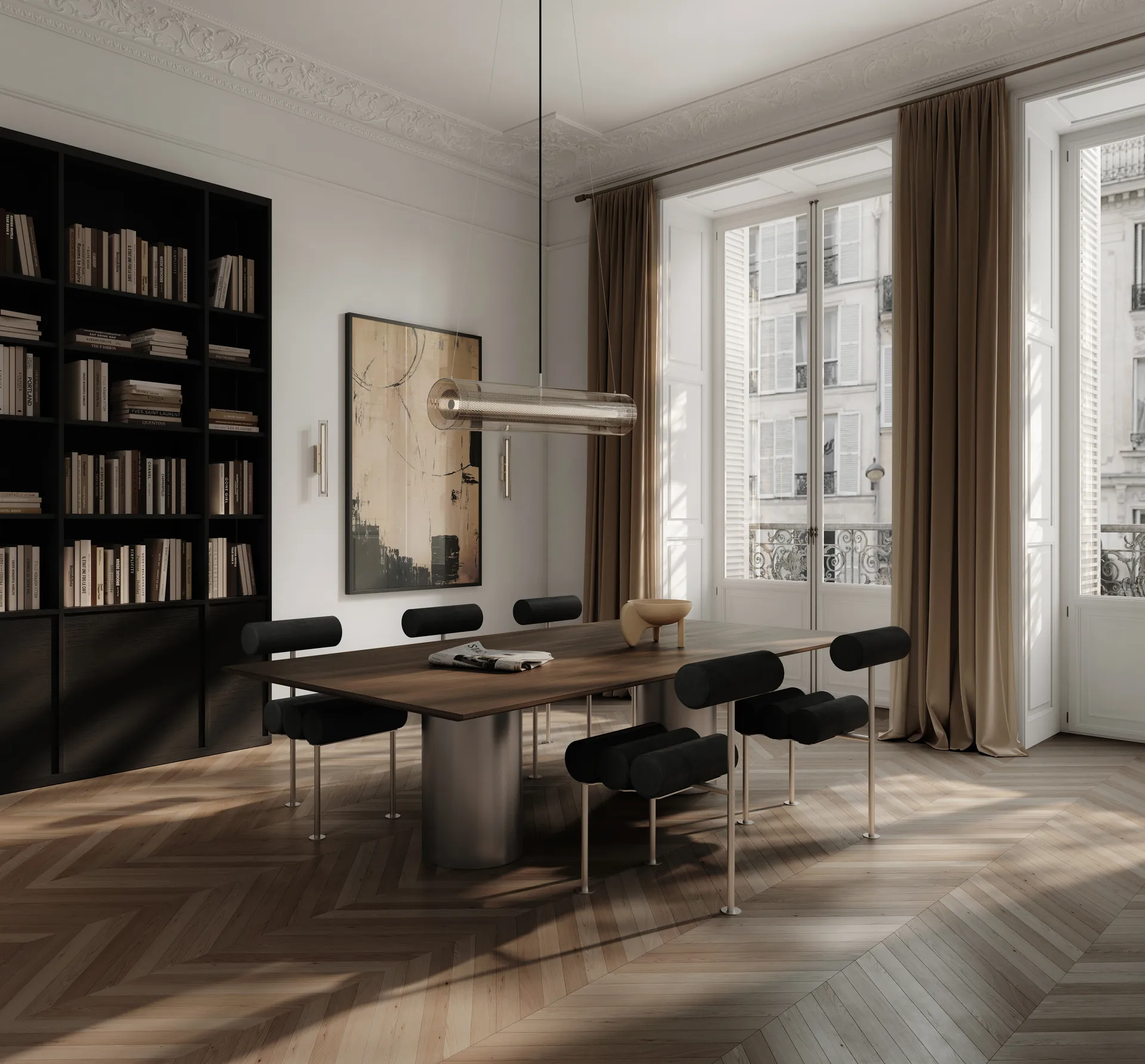 Hiro καρέκλα τραπεζαρίας, Stainless steel-aniline leather black 101 Copenhagen