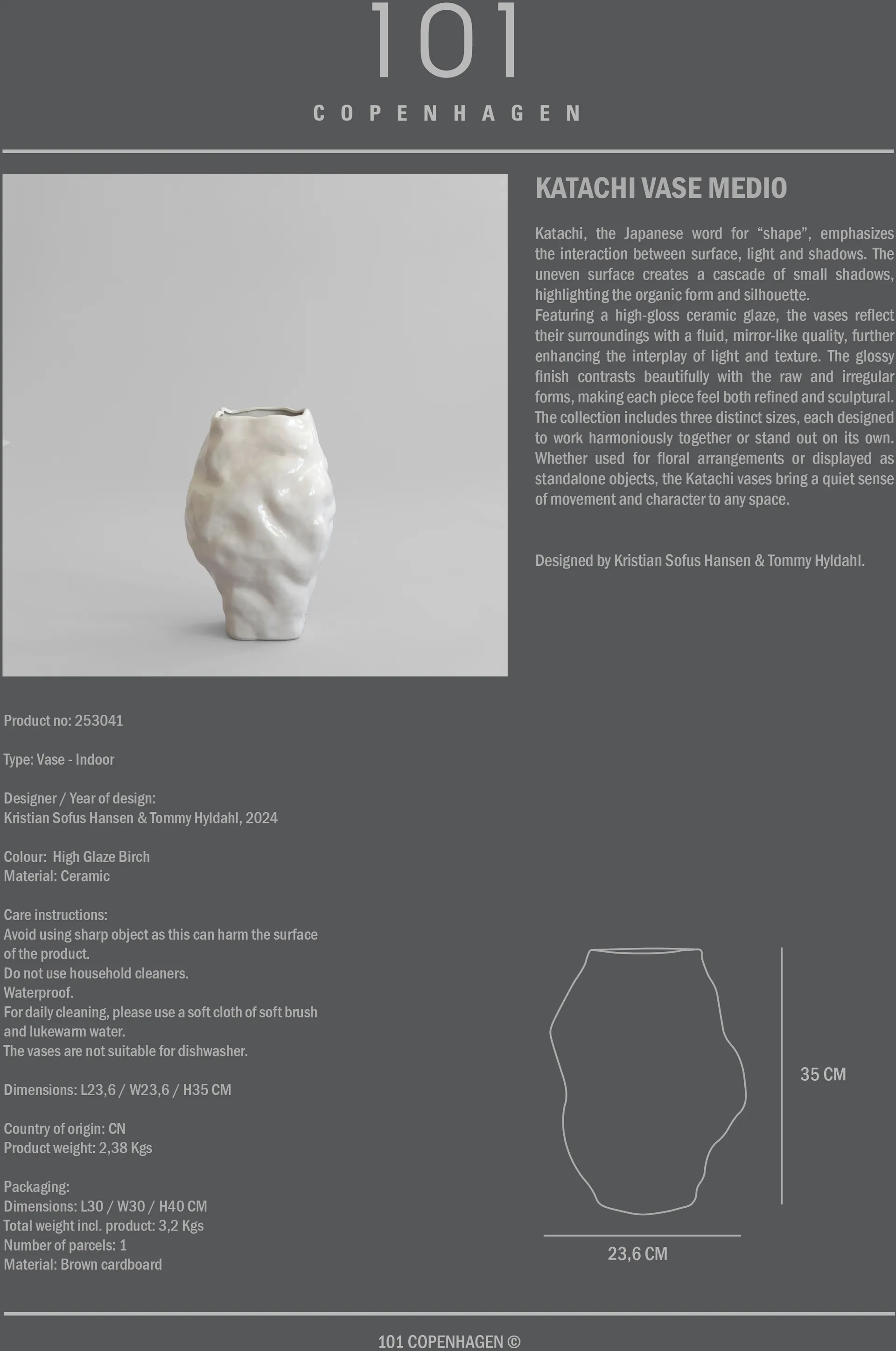 Katachi βάζο medio, High glaze birch 101 Copenhagen