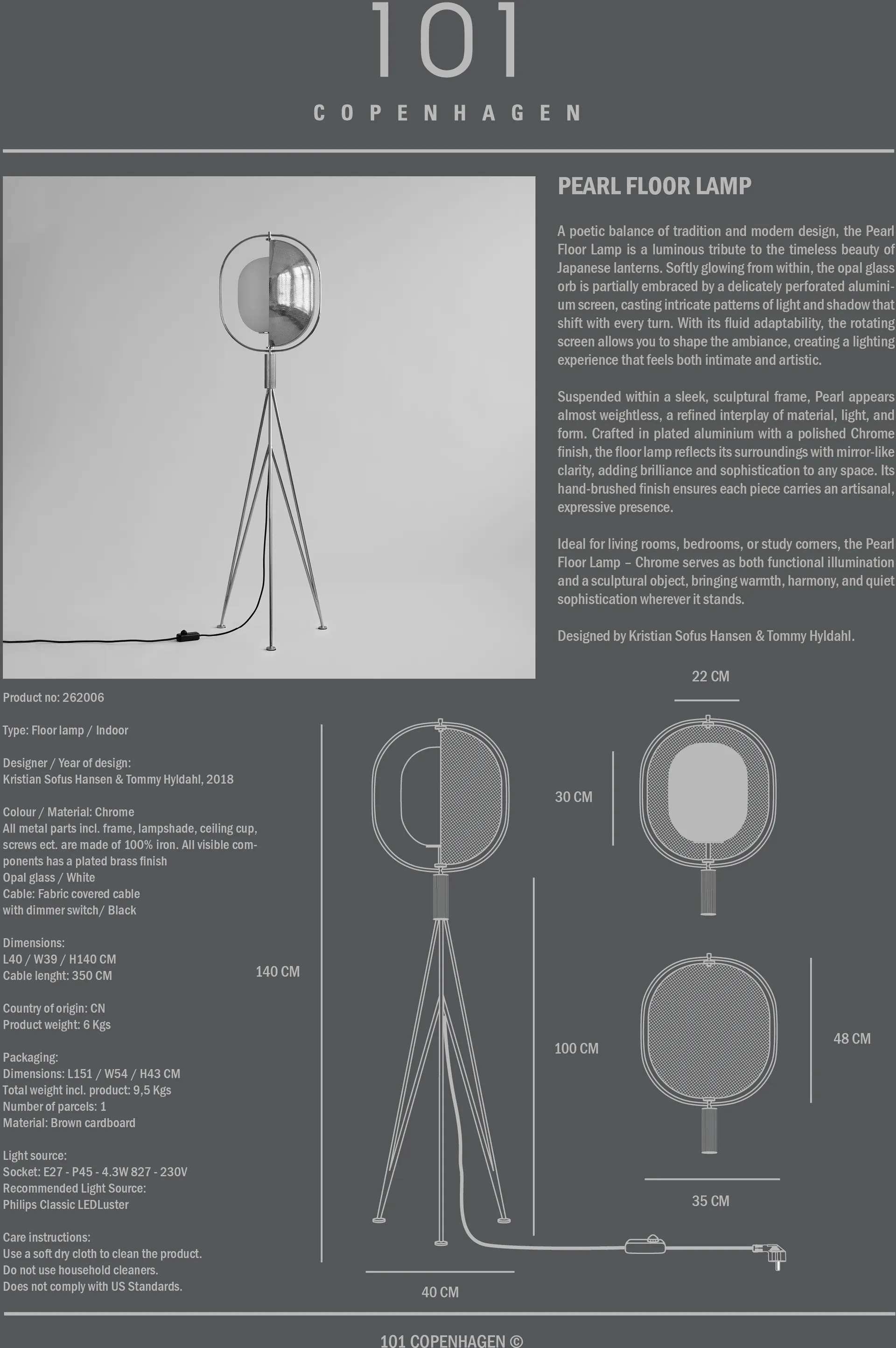 Pearl επιδαπέδια λάμπα, Chrome 101 Copenhagen