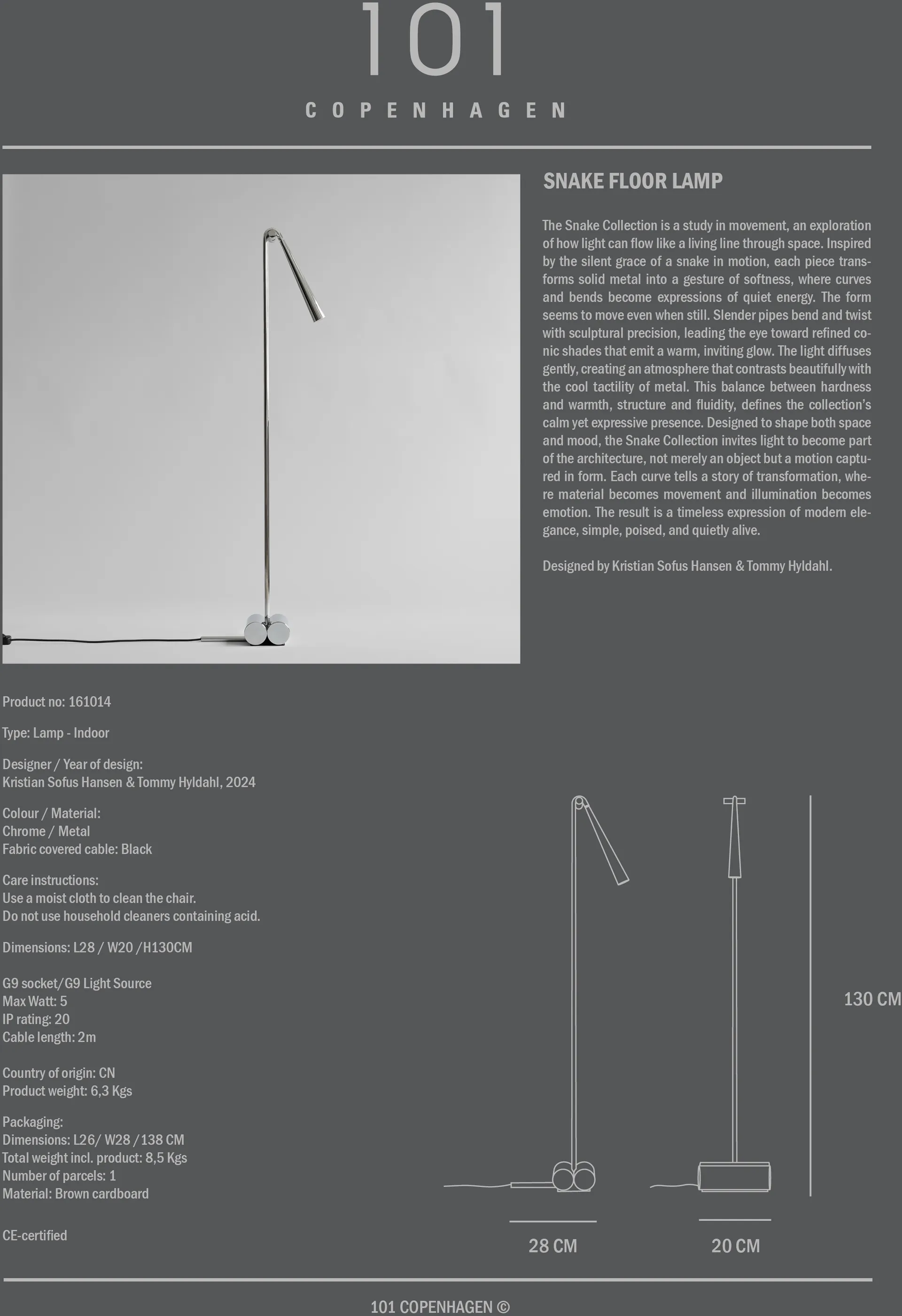 Snake επιδαπέδια λάμπα, Chrome 101 Copenhagen