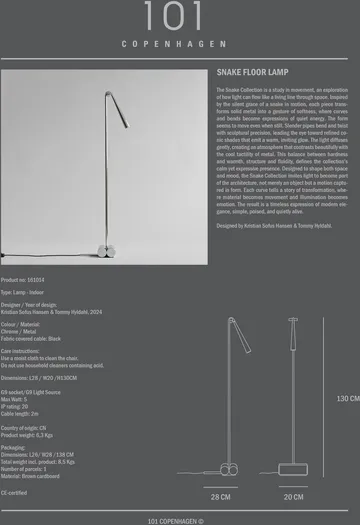 Snake επιδαπέδια λάμπα - Chrome - 101 Copenhagen