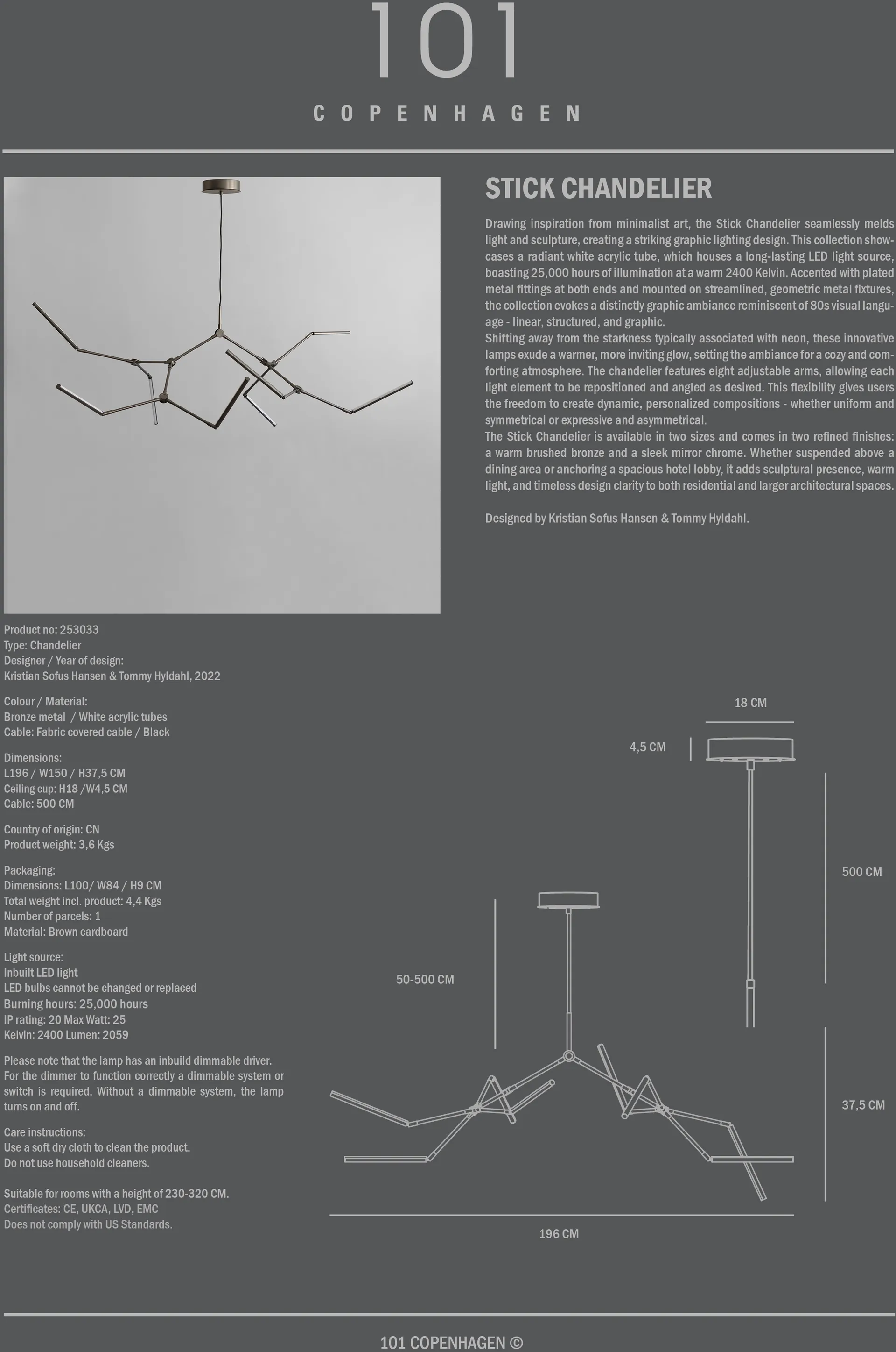 Stick chandelier πολυέλαιος, Bronze 101 Copenhagen