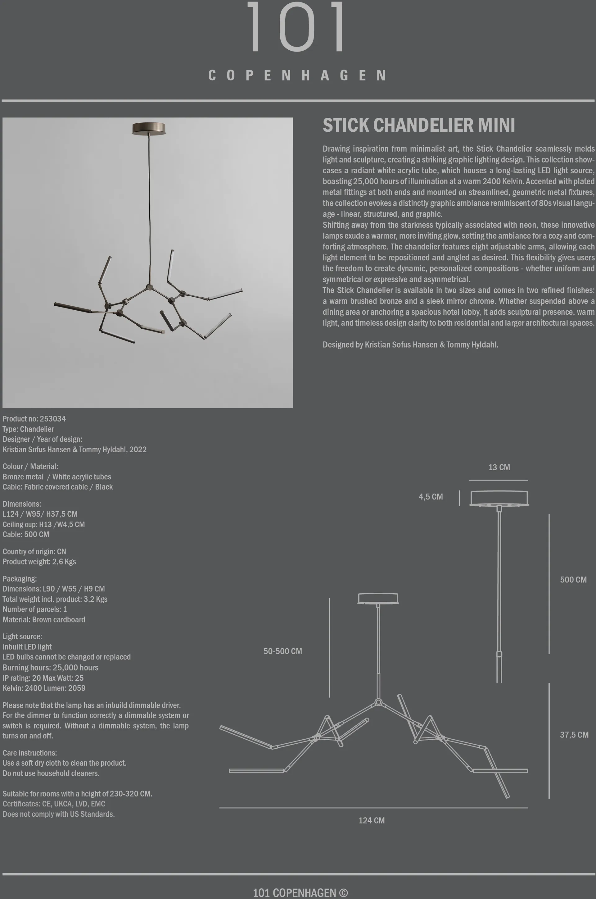 Κρεμαστό φωτιστικό οροφής Stick mini, Bronze 101 Copenhagen