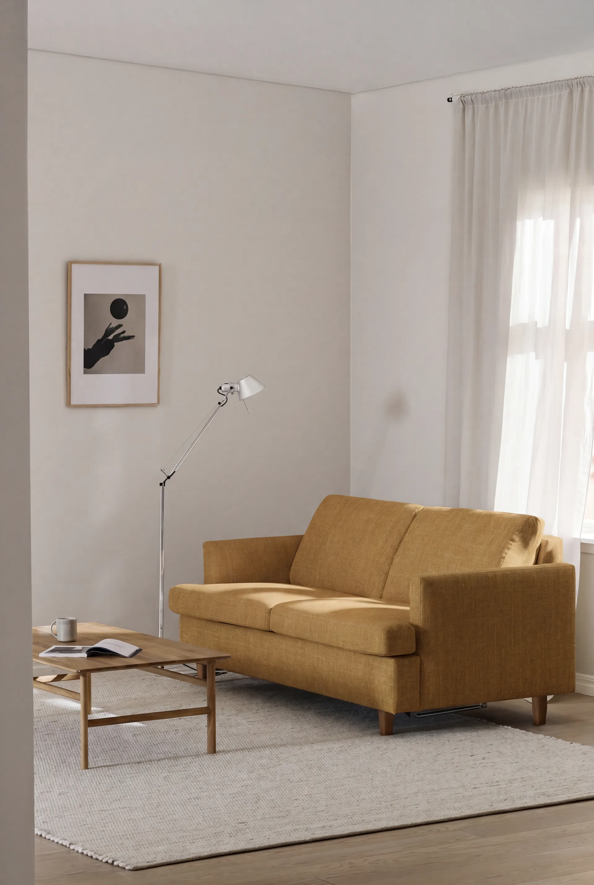 Binga 2,5-θέσιος καναπές-κρεβάτι, Luiza Mustard 3972-σκουρόχρωμη βαμμένη τέφρα 1898