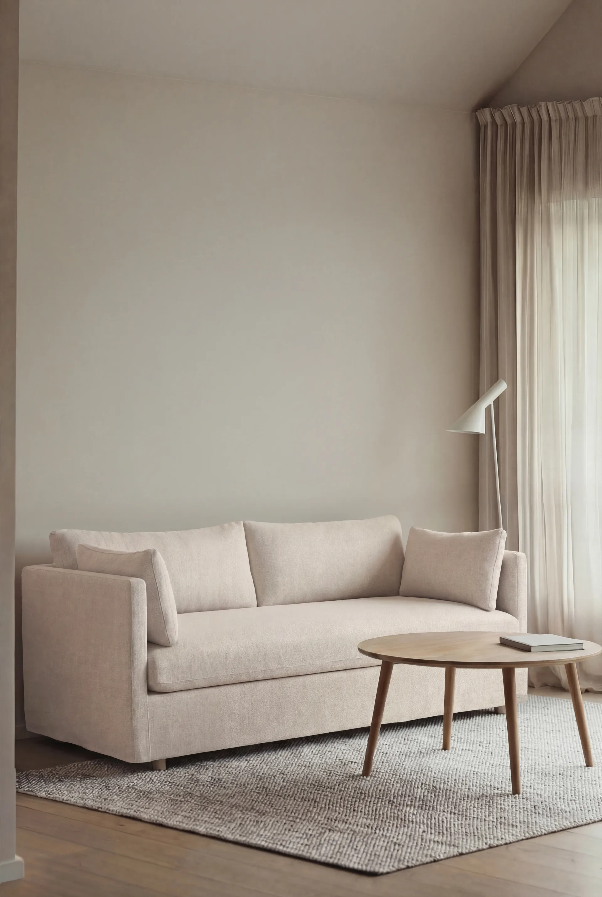 Linnevik καναπές, Caleido Beige 9600-Λευκή λαδωμένη δρυς, 2 θέσεων, με φούστα 1898