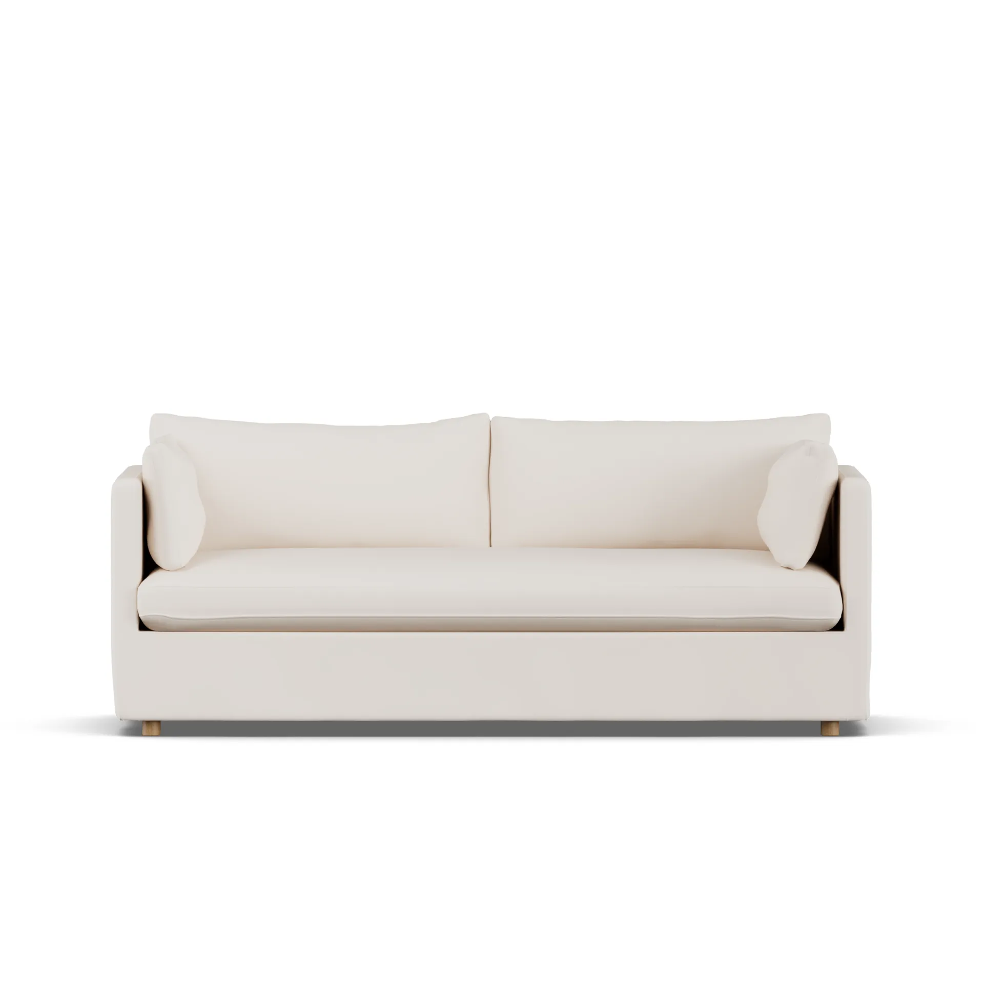Linnevik καναπές, Caleido beige 9600-Λευκή λαδωμένη δρυς, 3 θέσεων, με φούστα 1898