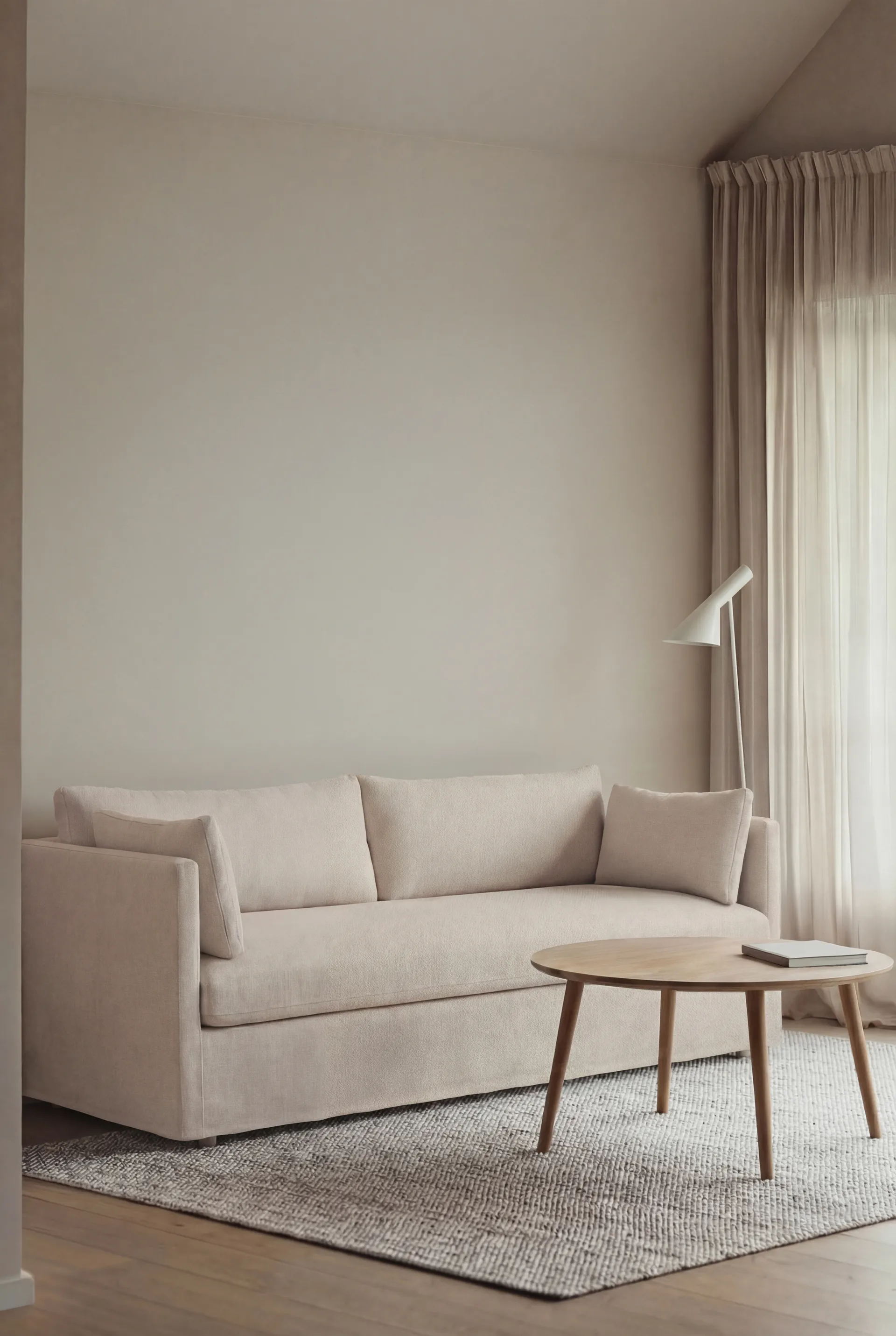 Linnevik καναπές, Caleido beige 9600-Λευκή λαδωμένη δρυς, 3 θέσεων, με φούστα 1898