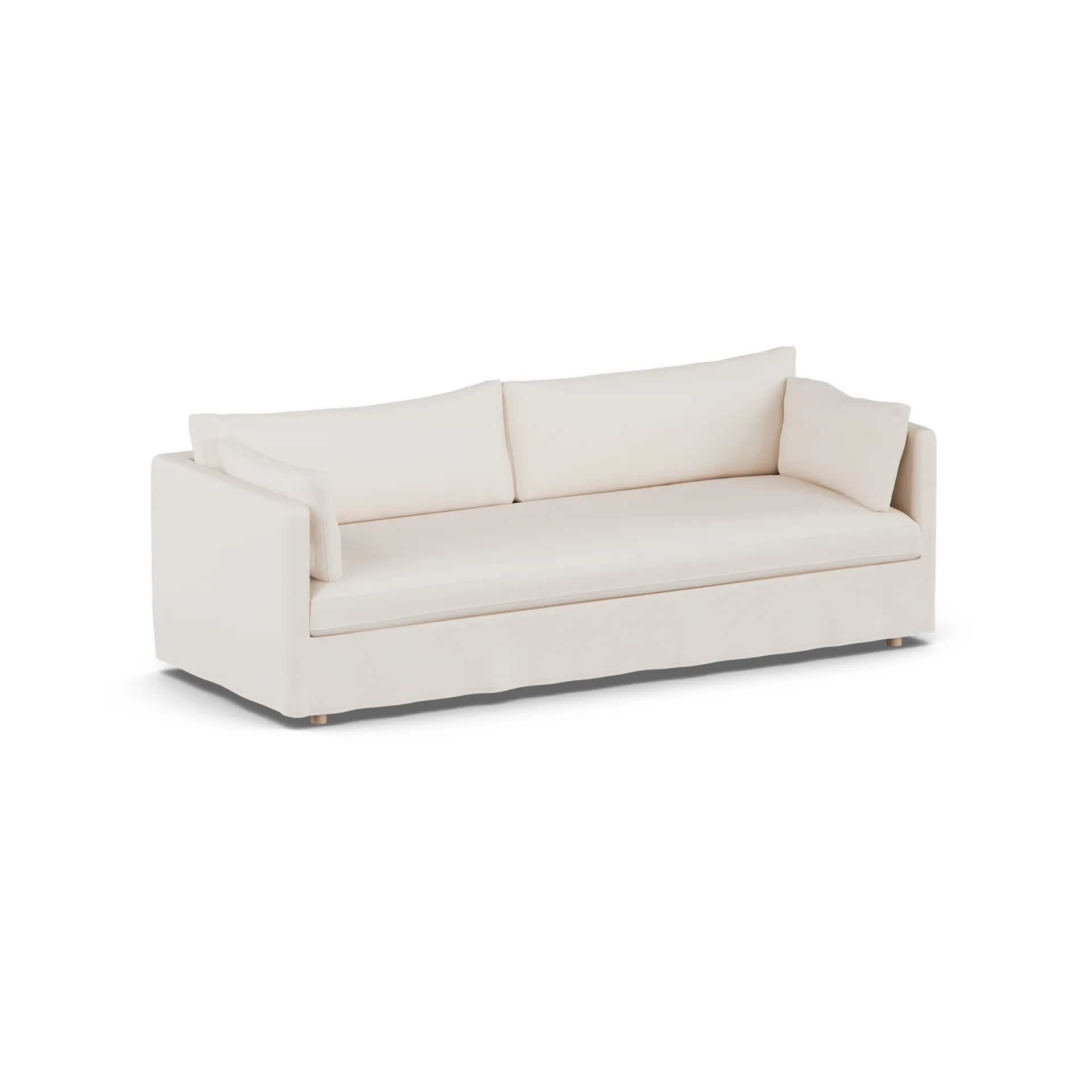 Linnevik καναπές, Caleido beige 9600-Λευκή λαδωμένη δρυς, 4 θέσεων, με φούστα 1898
