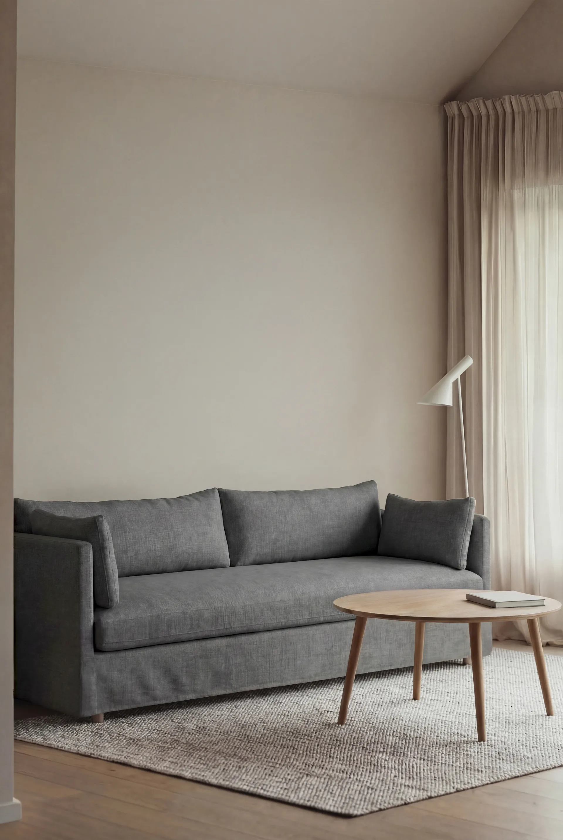 Linnevik καναπές, Caleido grey 1240-Λευκή λαδωμένη δρυς, 4 θέσεων, με φούστα 1898