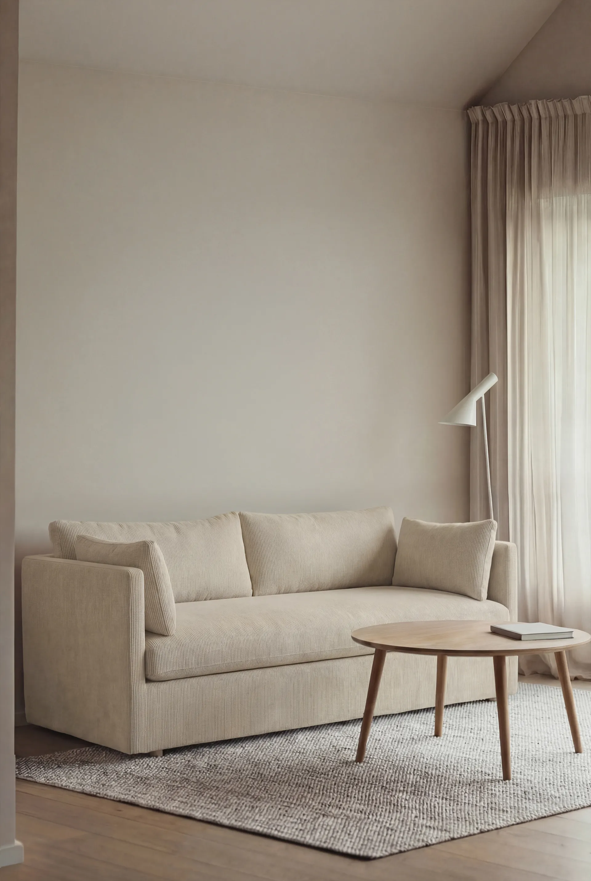 Linnevik καναπές, Jump Beige 1956-Λευκή λαδωμένη δρυς, 2 θέσεων, με φούστα 1898