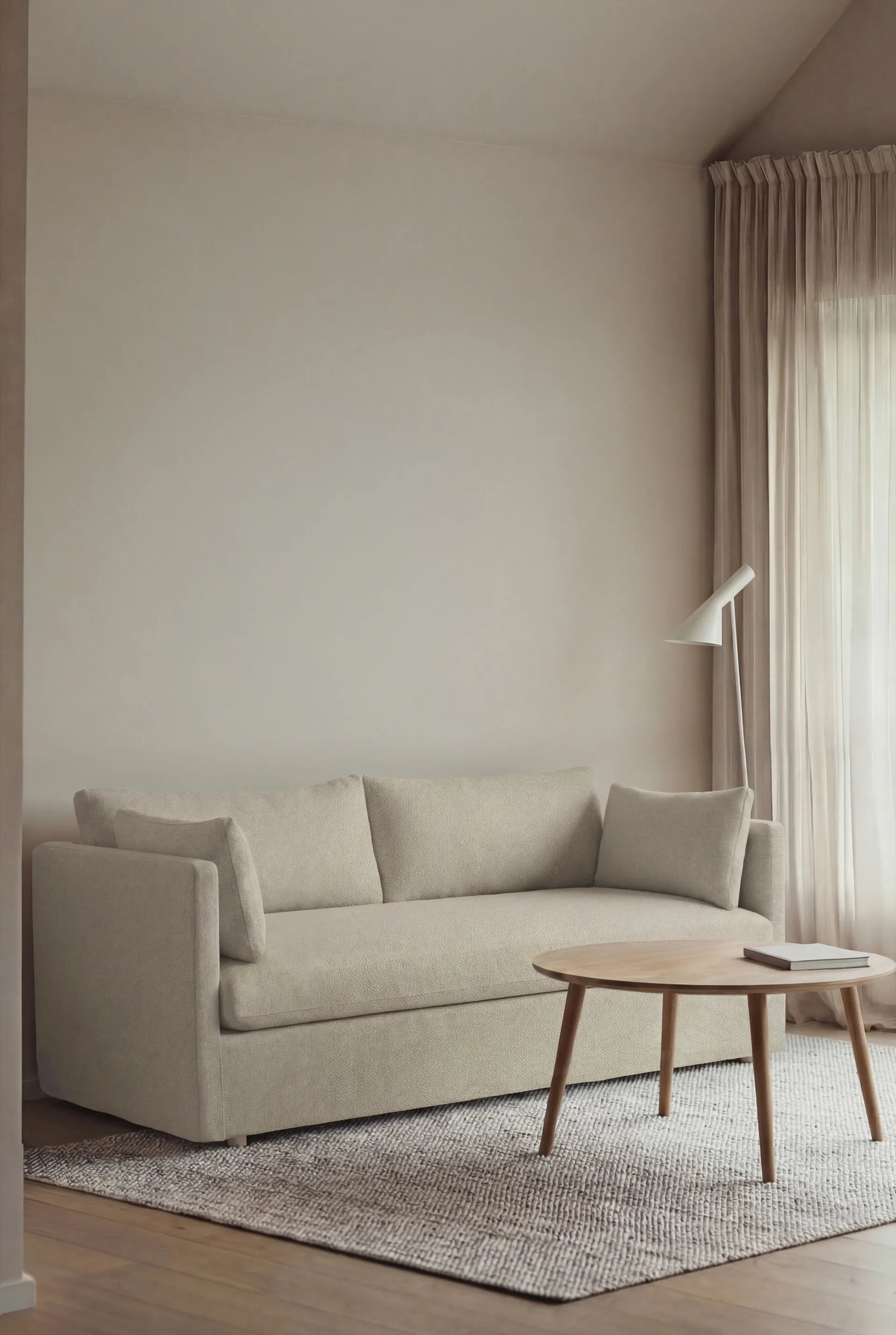 Linnevik καναπές, Luiza Beige 3981-Λευκή λαδωμένη δρυς, 2 θέσεων, με φούστα 1898