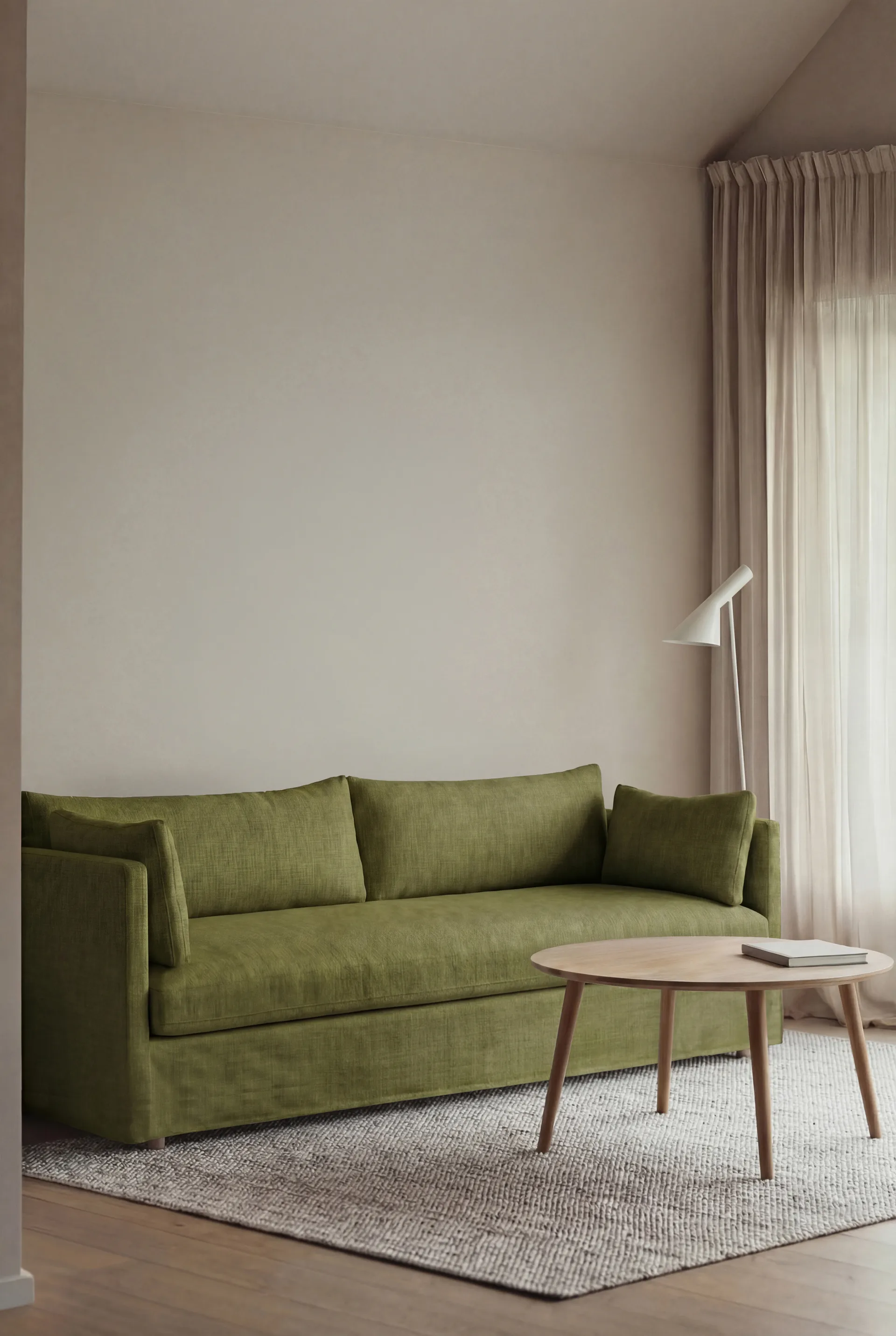 Linnevik καναπές, Luiza Green 3975-Λευκή λαδωμένη δρυς, 4 θέσεων, με φούστα 1898