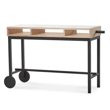 Μετακινούμενο γραφείο με ρόδες - Λευκή λακαρισμένη δρυς-μαύρη - A2