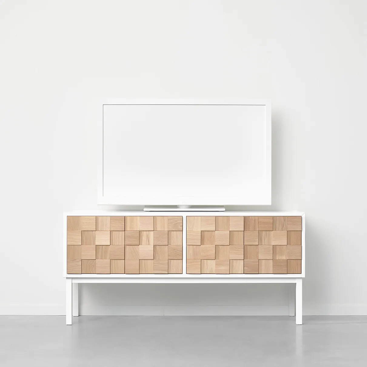 Έπιπλο τηλεόρασης με πόδια, Collect 2016, Δρυς λαδωμένη λευκή-λευκό A2