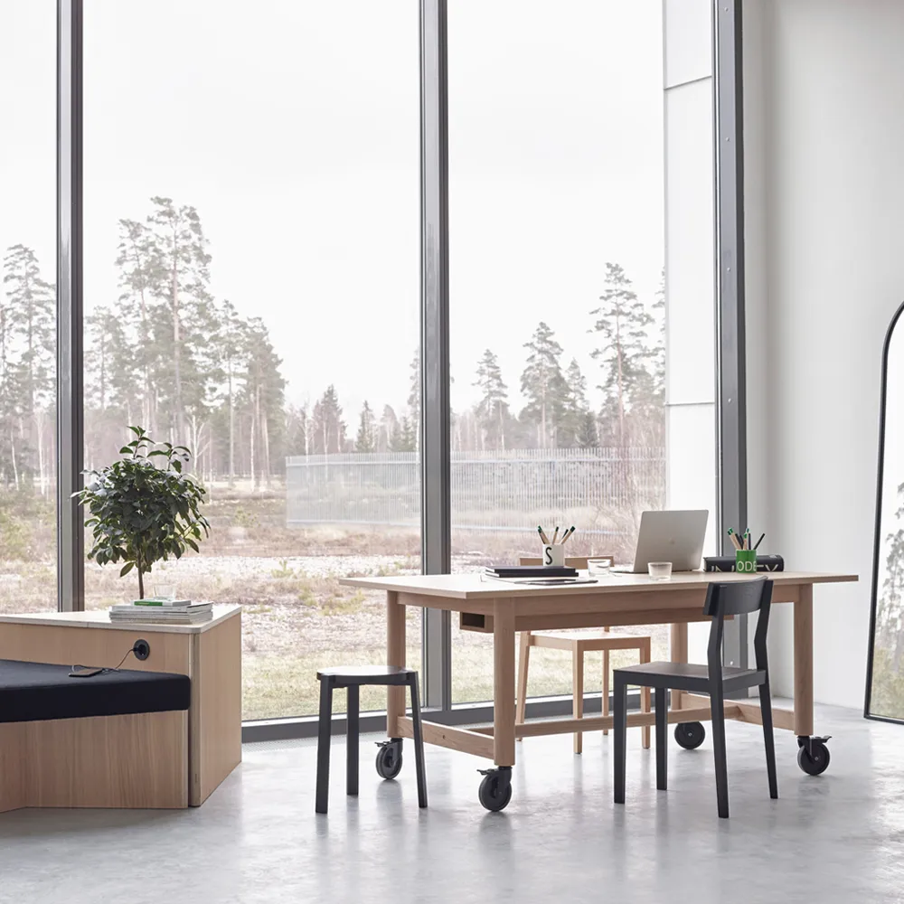 Γραφείο Connect, Δρυς λαδωμένη λευκή, μαύροι τροχοί, h73 A2