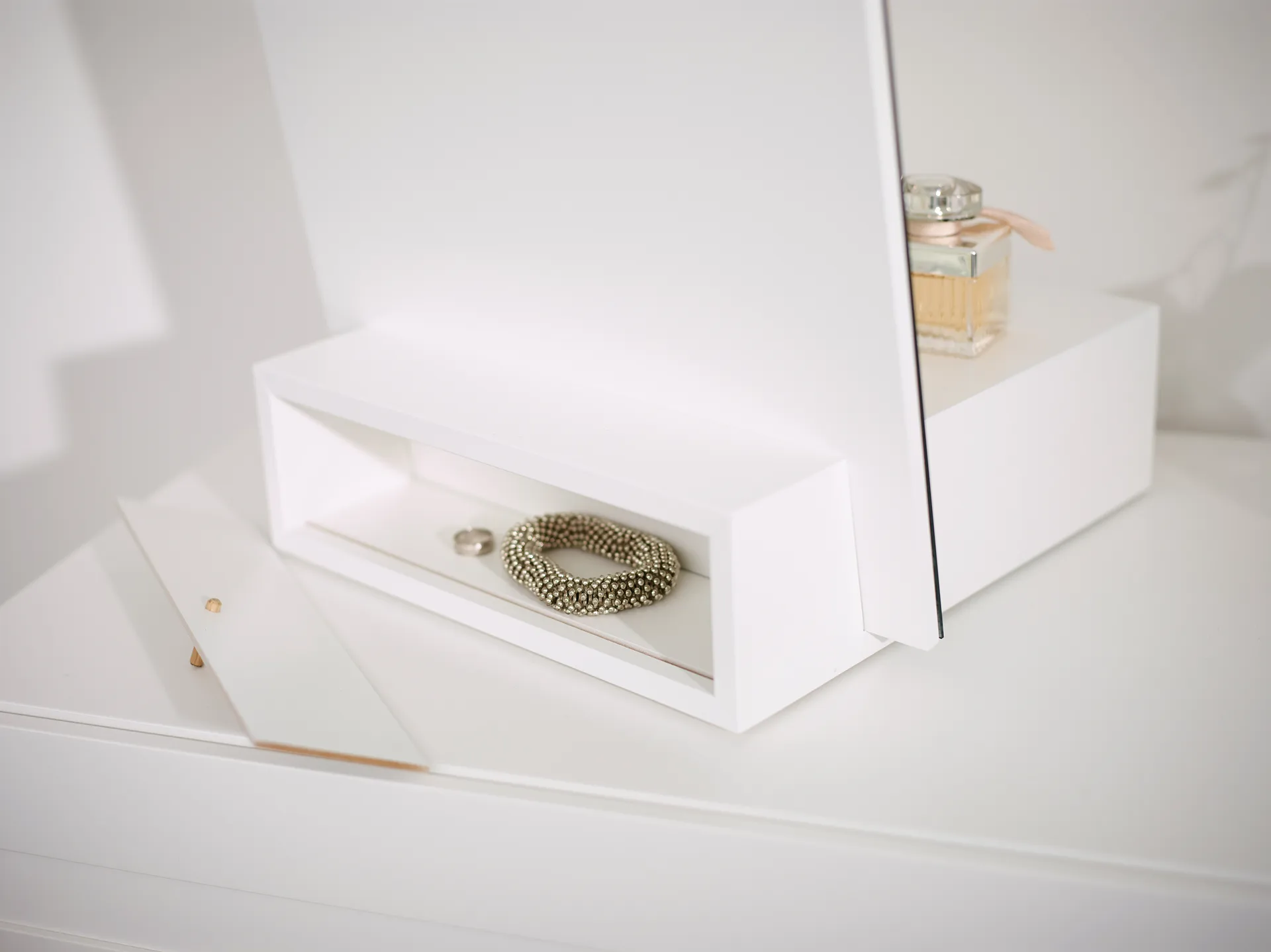 Me επιτραπέζιος καθρέφτης με αποθήκευση, Λευκό, 34x57x30 εκ. A2