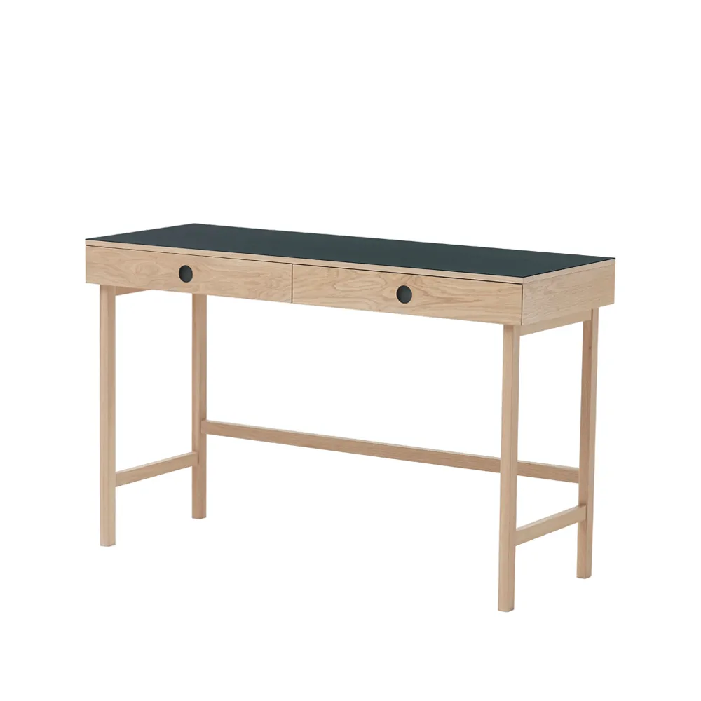 Γραφείο Mind desk, Μαύρος μουσαμάς, συρτάρια και πόδια από λαδωμένη λευκή δρυ A2