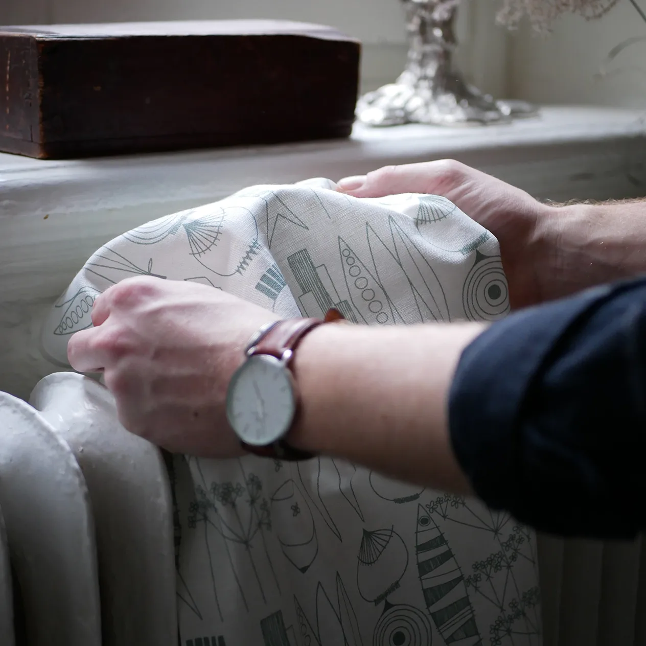 Picknick πετσέτα κουζίνας, λευκό-πράσινο-γκρι Almedahls