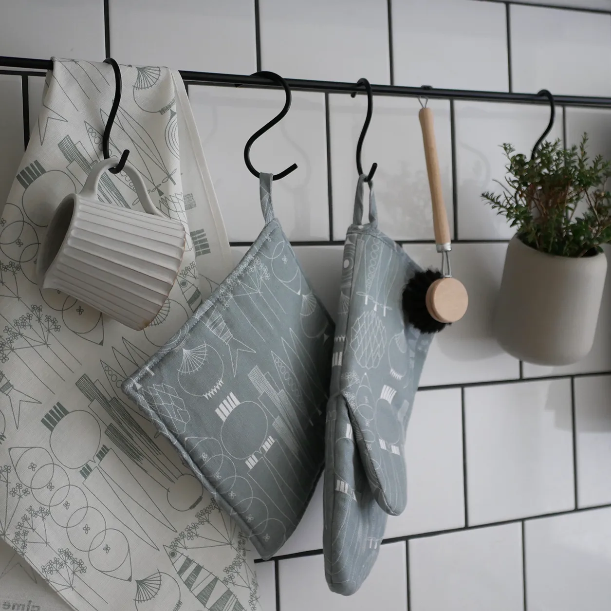 Picknick πετσέτα κουζίνας, λευκό-πράσινο-γκρι Almedahls