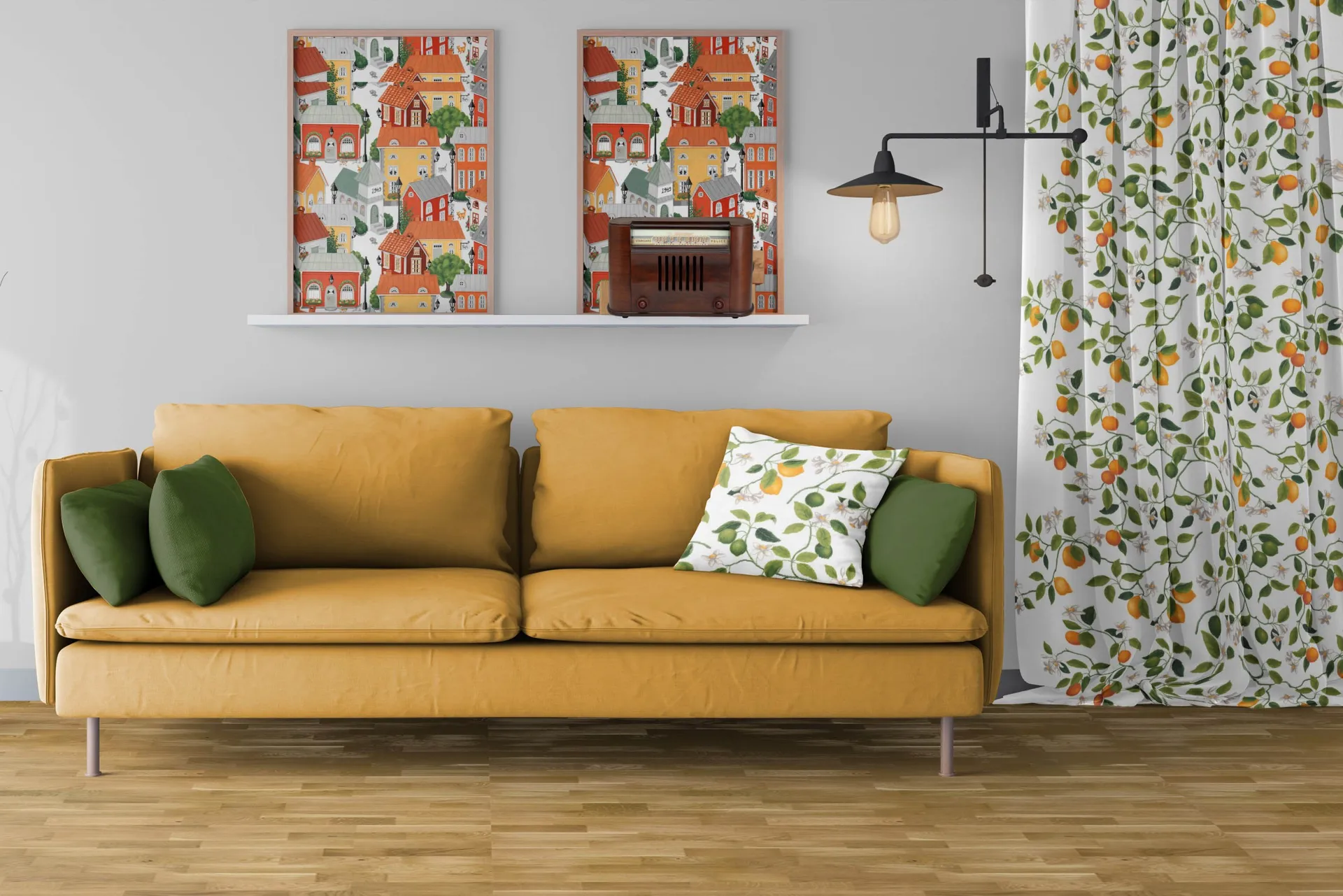 Citrusträdet ύφασμα, Πράσινο-πράσινο Arvidssons Textil