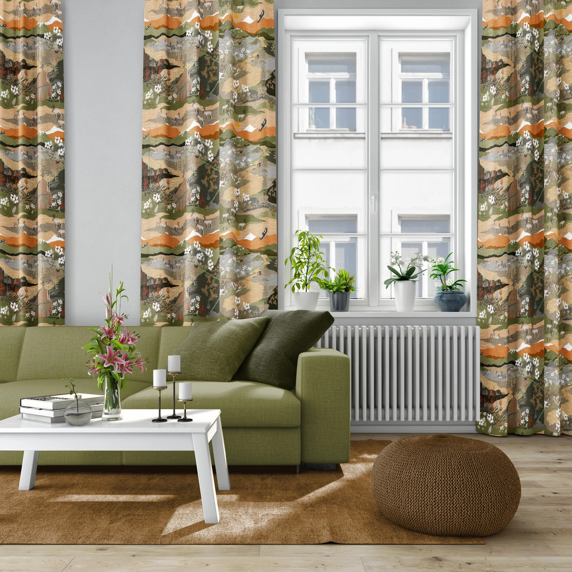 Fjällvandring ύφασμα, πράσινο-σκουριά Arvidssons Textil