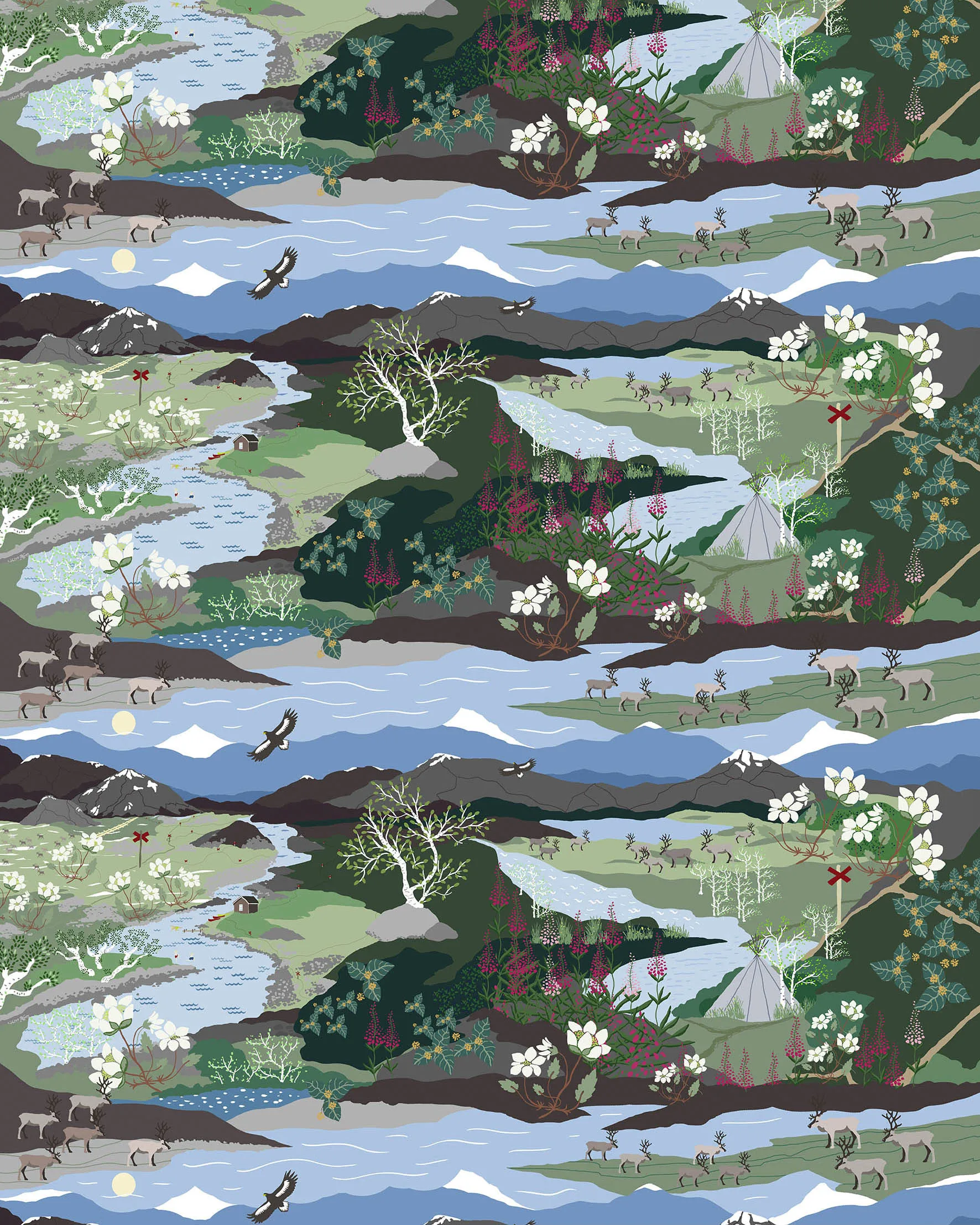 Fjällvandring ύφασμα, Μπλε-πράσινο Arvidssons Textil