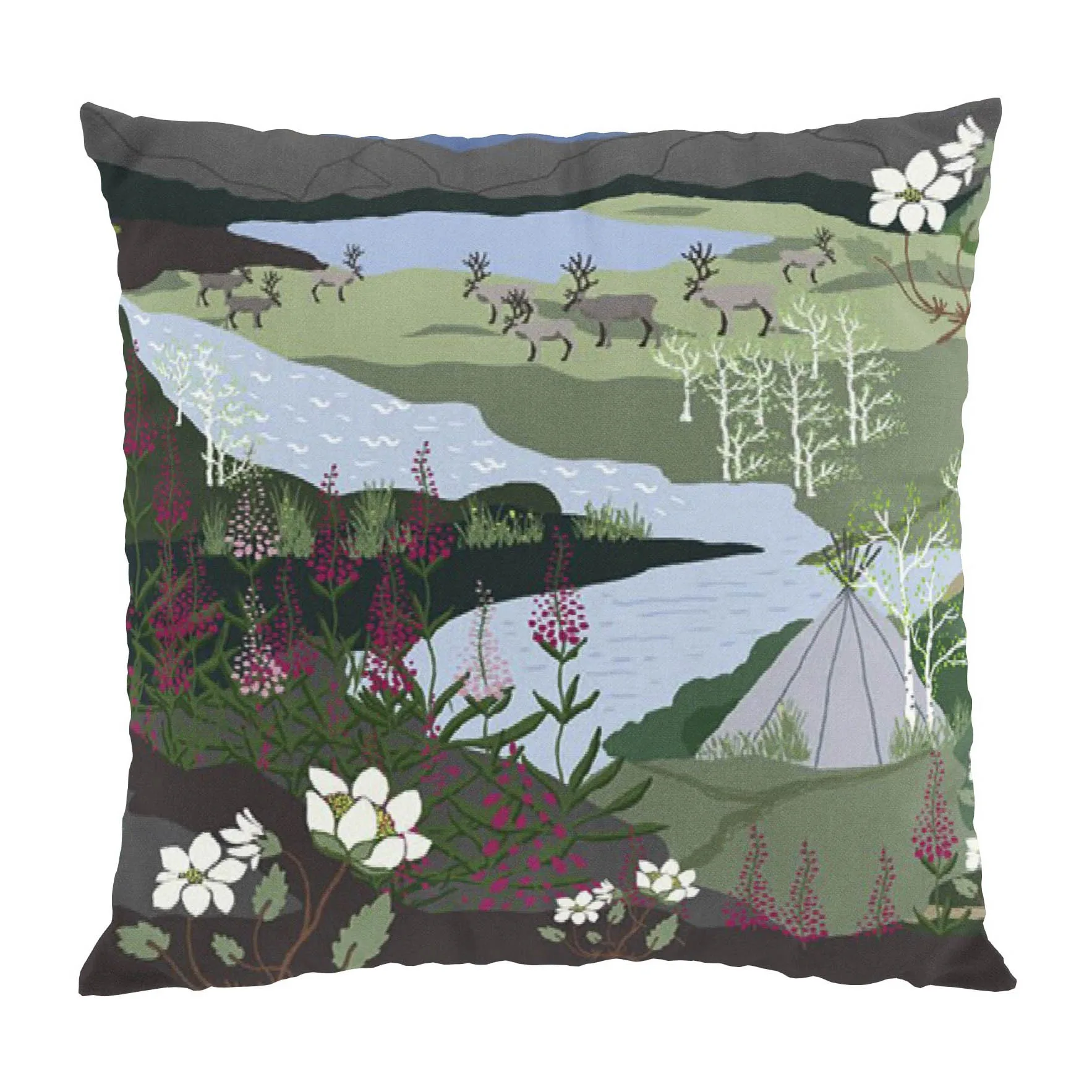 Fjällvandring κάλυμμα μαξιλαριού 47x47 cm, Μπλε-πράσινο Arvidssons Textil