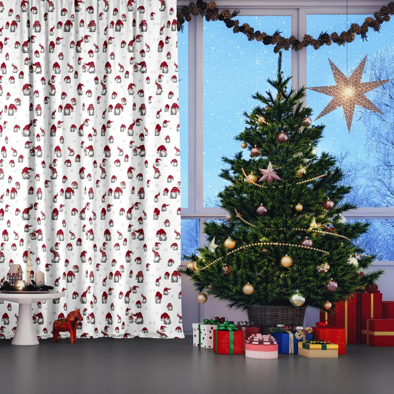 Ύφασμα Julian, υπόλευκο-κόκκινο Arvidssons Textil