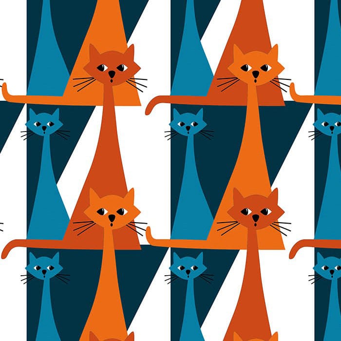 Kitty ύφασμα - μπλε-πορτοκαλί - Arvidssons Textil