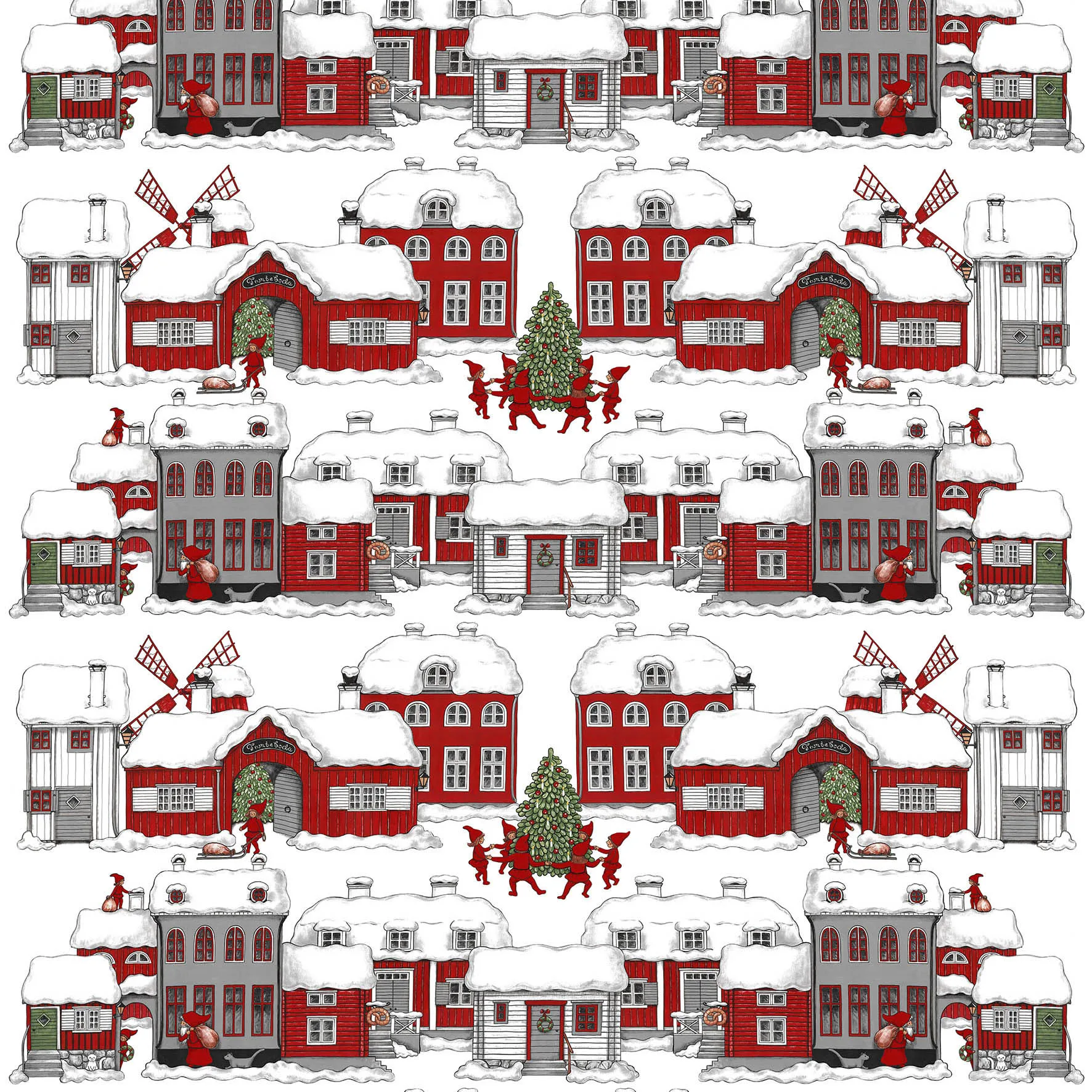 Ύφασμα, Tomteboda, υπόλευκο-κόκκινο Arvidssons Textil