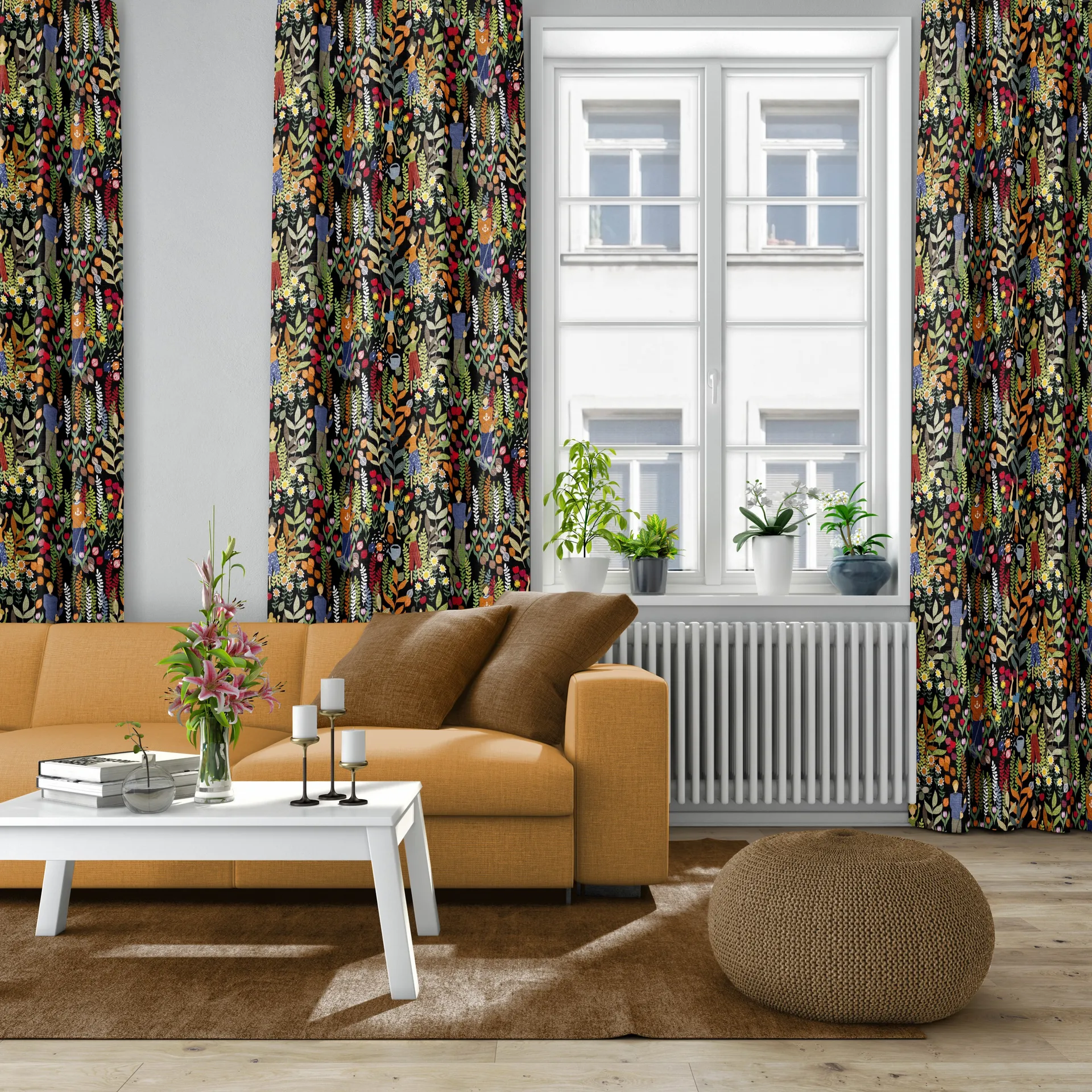 Trädgård ύφασμα, μαύρο-πολύχρωμο Arvidssons Textil