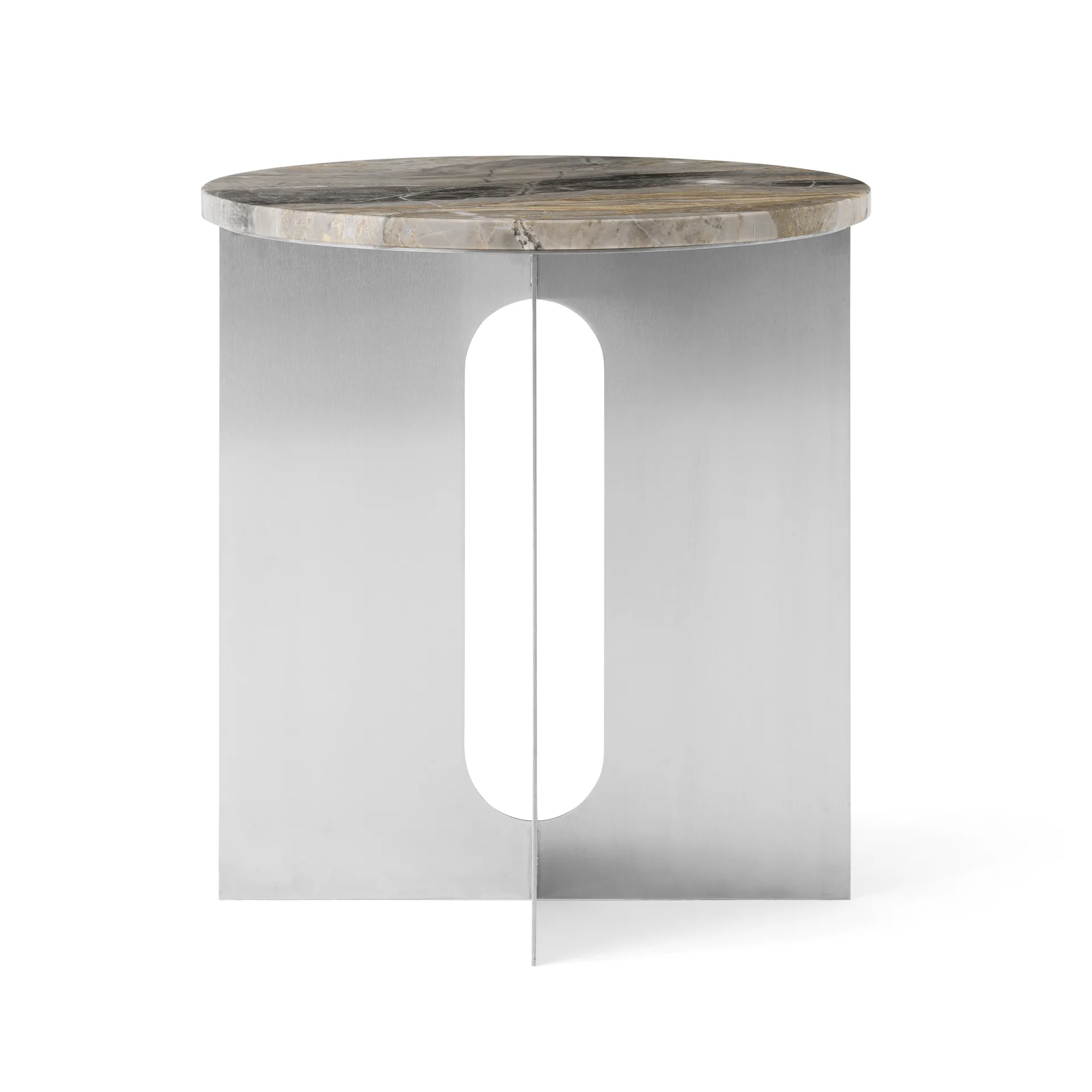 Τραπεζάκι Androgyne, Grey Galaxy μάρμαρο-βούρτσα ατσαλιού, Ø42 εκ. Audo Copenhagen