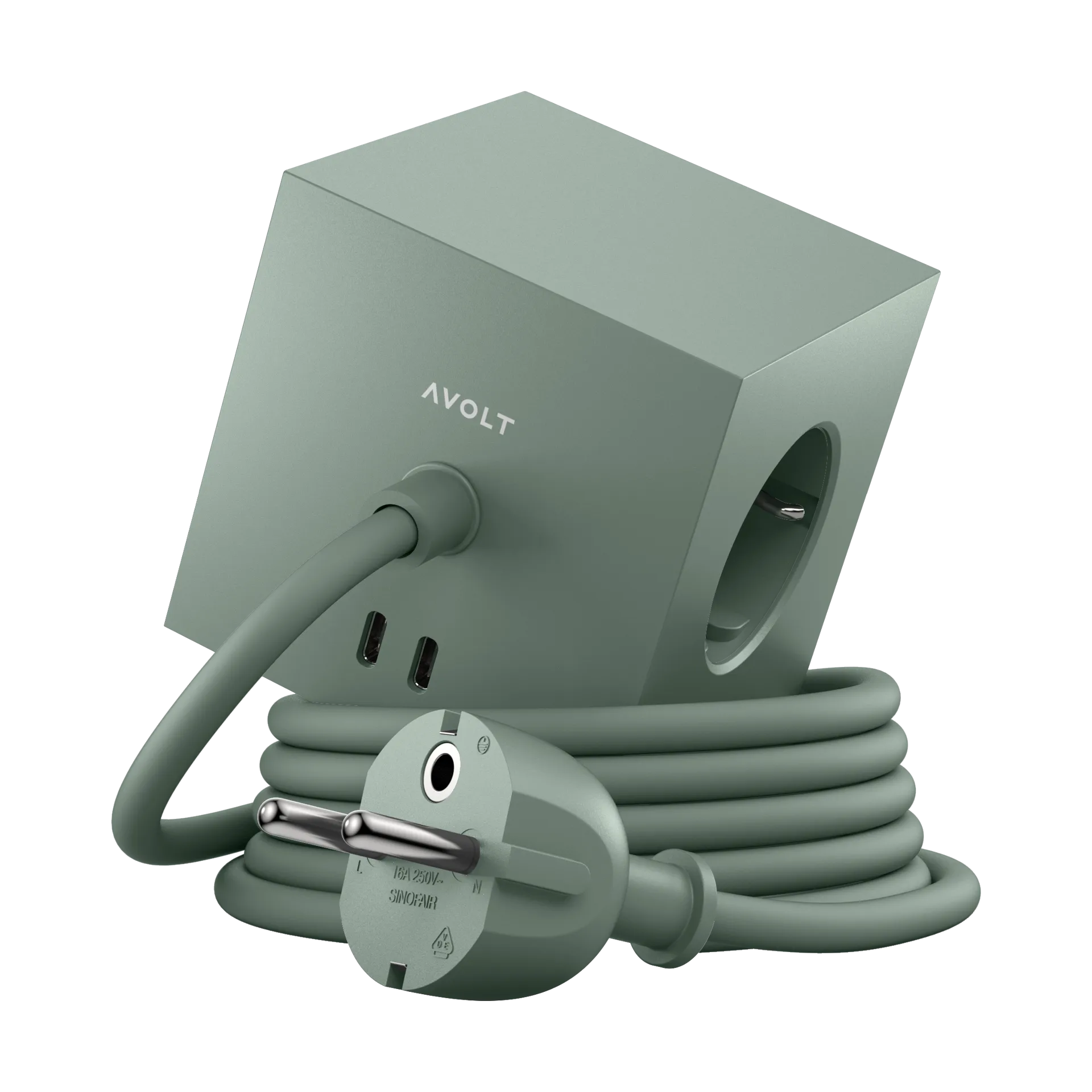 Square 1 πολύπριζο USB-C 30W 1,8 μ, Oak green Avolt