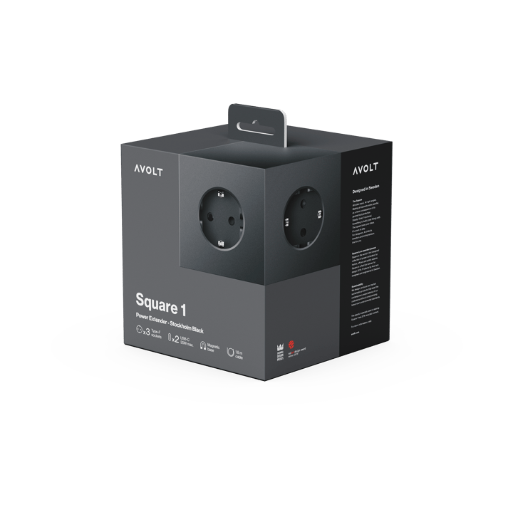 Square 1 πολύπριζο USB-C 30W 3 μ, Stockholm Black Avolt