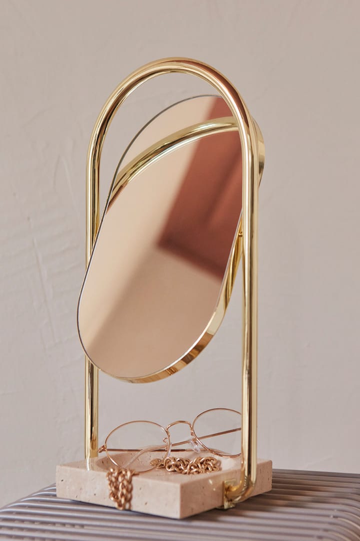 Επιτραπέζιος καθρέφτης ANGUI 17.2x35 cm, Gold/Travertine AYTM