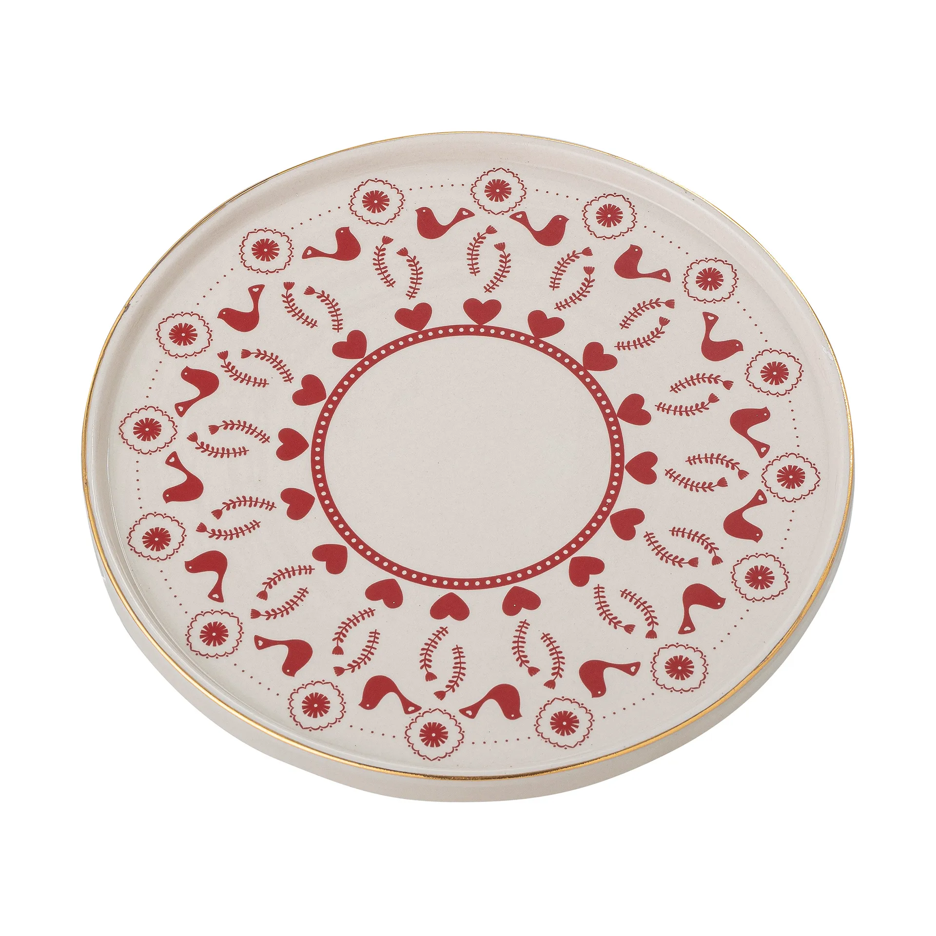 Jolly stoneware cake plate Ø26 εκ, Λευκό-κόκκινο Bloomingville