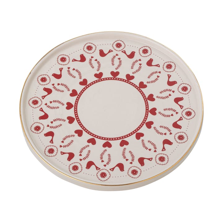 Jolly stoneware cake plate Ø26 εκ, Λευκό-κόκκινο Bloomingville