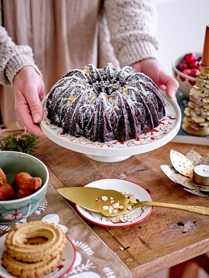 Jolly stoneware cake plate Ø26 εκ, Λευκό-κόκκινο Bloomingville