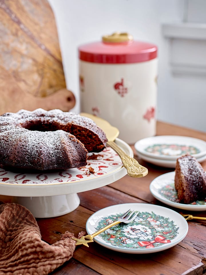 Jolly stoneware cake plate Ø26 εκ, Λευκό-κόκκινο Bloomingville