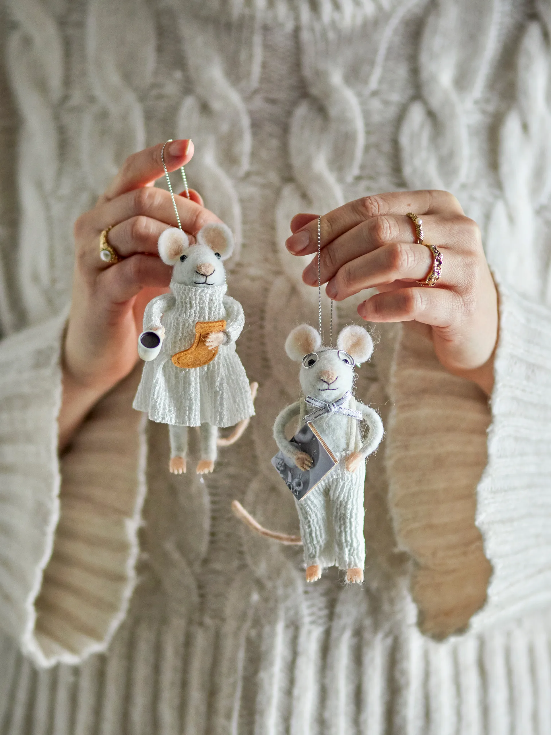 Διακοσμητικά Χριστουγεννιάτικα κρεμαστά Peo ποντίκι, 2 τεμάχια, Λευκό Bloomingville