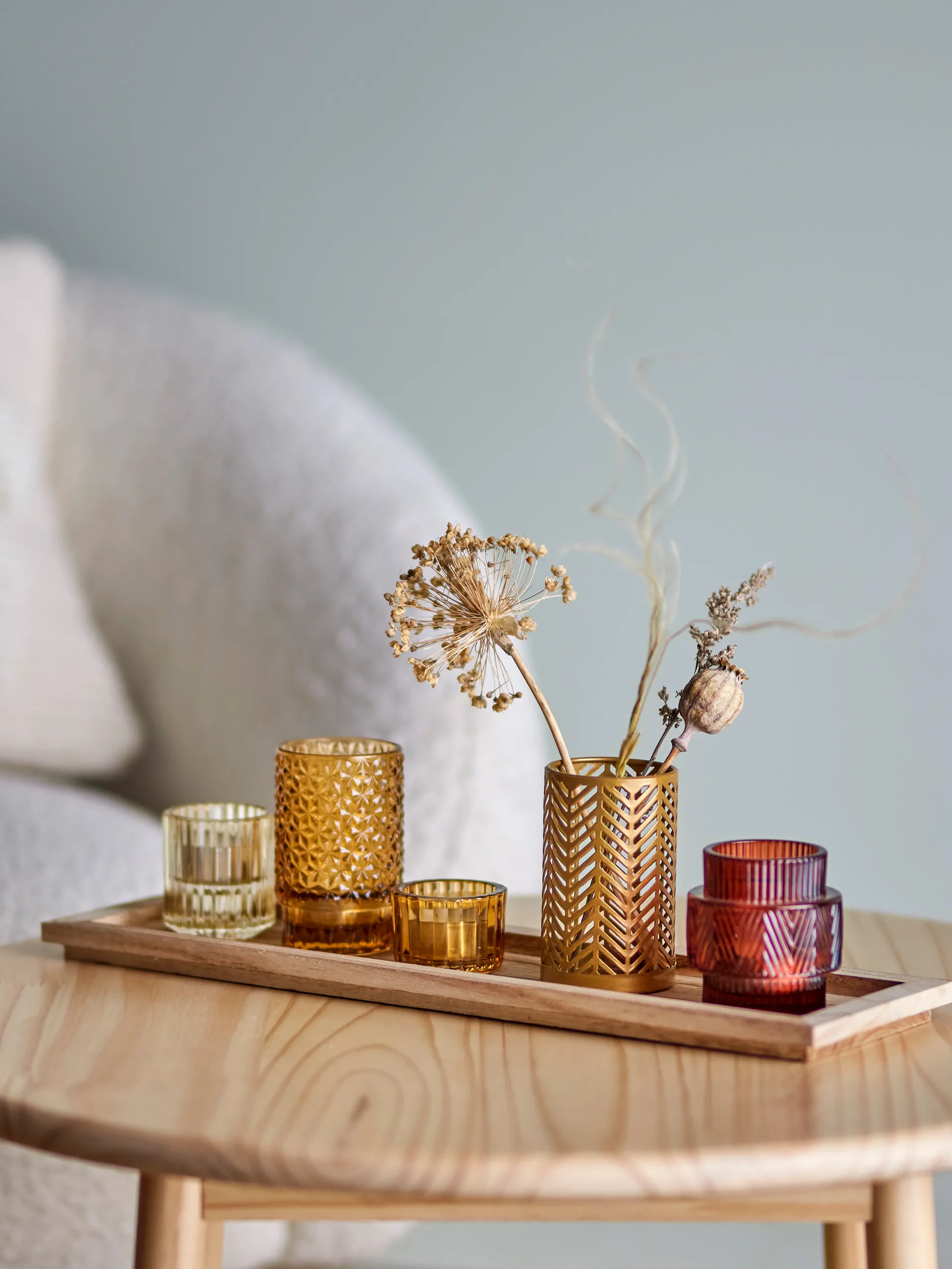 Sanga δίσκος με βάσεις για κεριά 6 τεμάχια, Καφέ Bloomingville