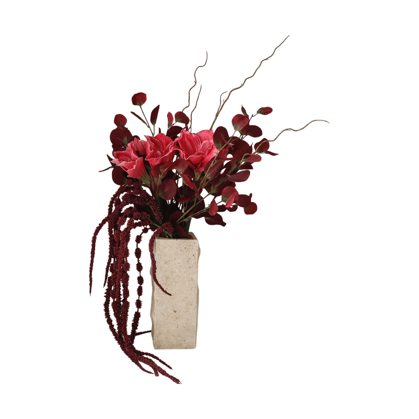 Deep bloom τεχνητή ανθοδέσμη, Αμαρυλλίς, ευκάλυπτος, αμαράνθ, κλαδιά, 120 εκ. Botané