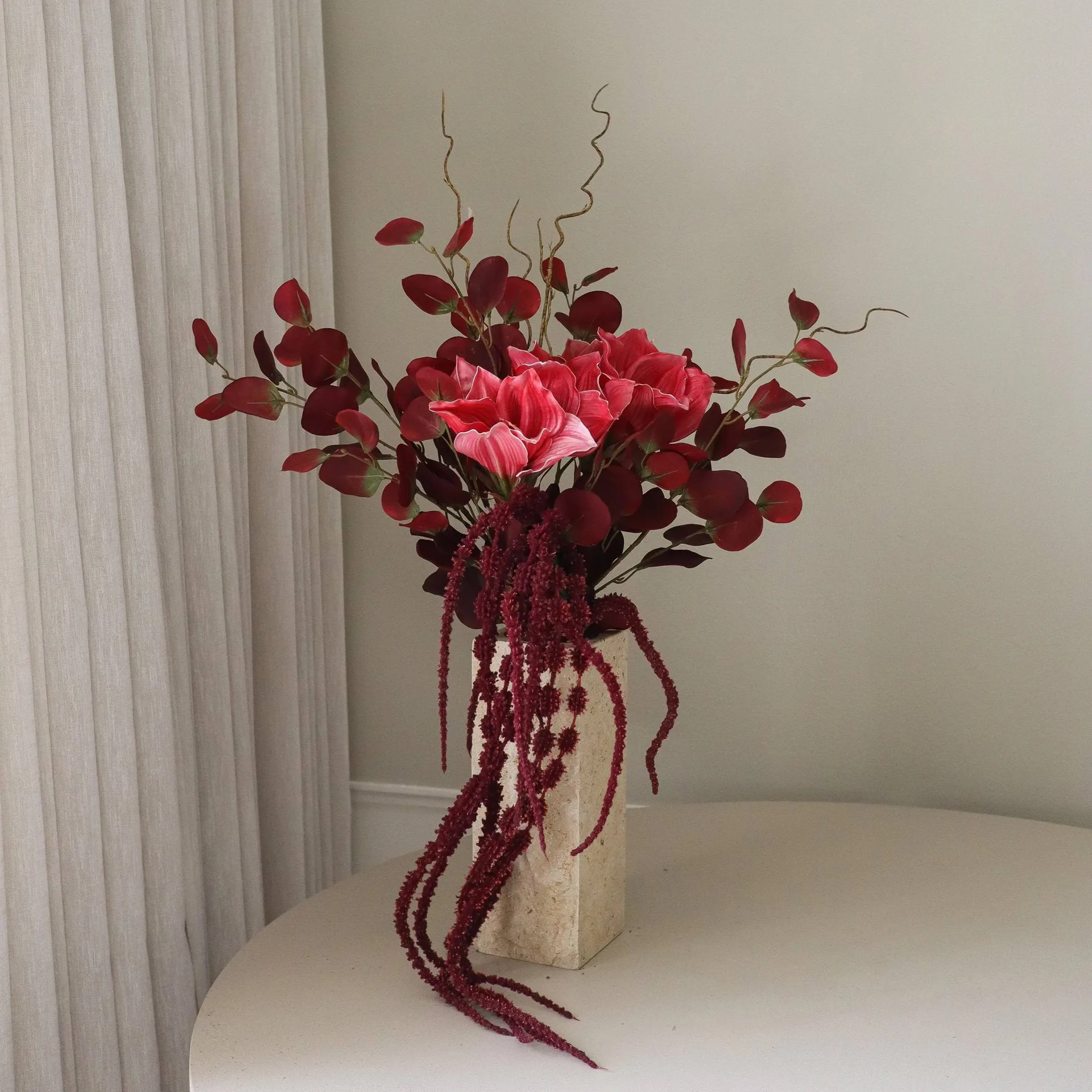 Deep bloom τεχνητή ανθοδέσμη, Αμαρυλλίς, ευκάλυπτος, αμαράνθ, κλαδιά, 120 εκ. Botané